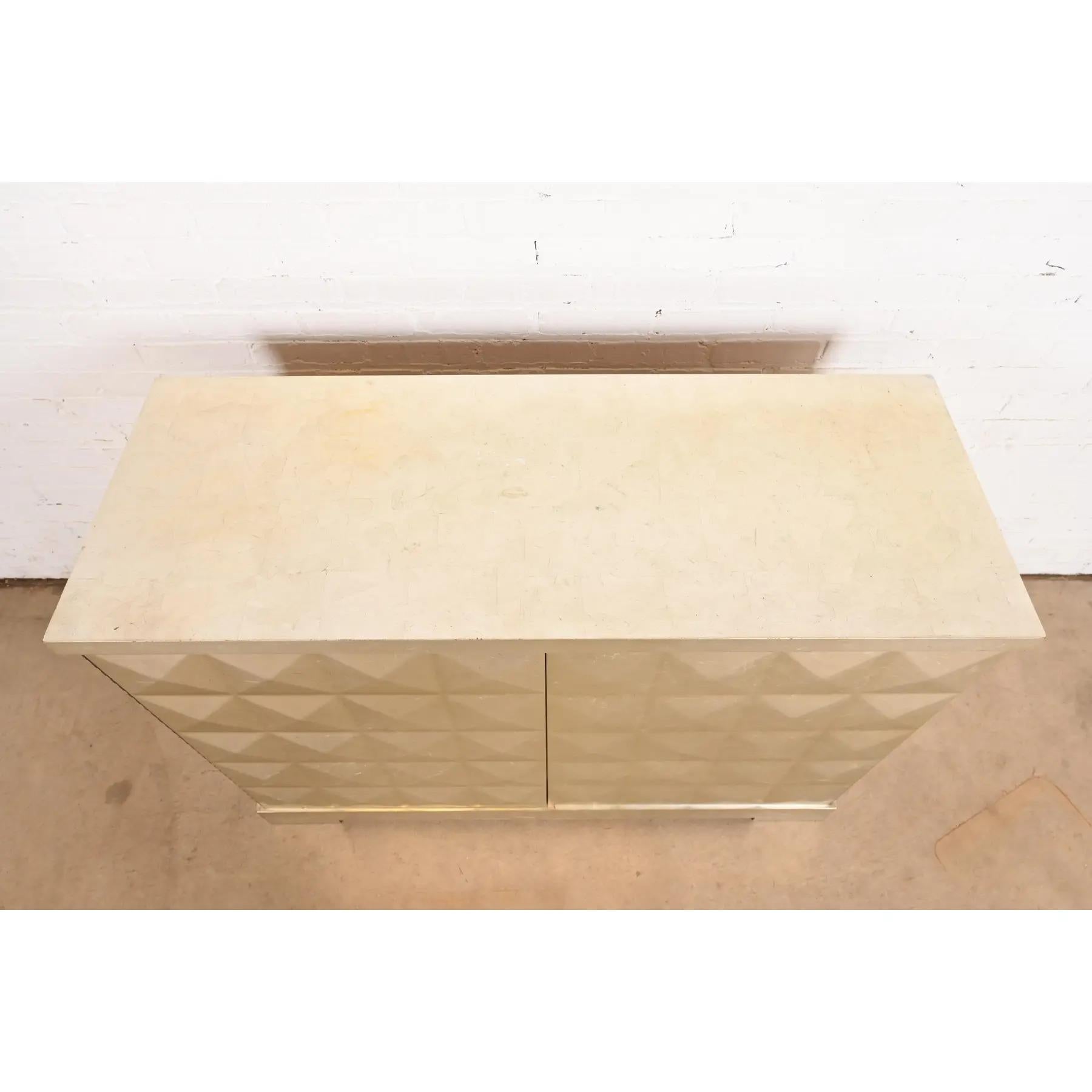 Barbara Barry for Baker Furniture Diamond Silver Leaf Cabinet or Credenza For Sale 1