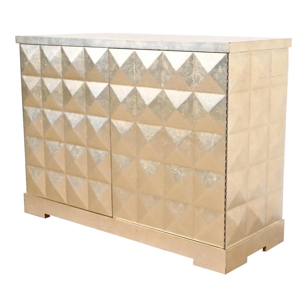 Barbara Barry for Baker Furniture Diamond Silver Leaf Cabinet or Credenza For Sale