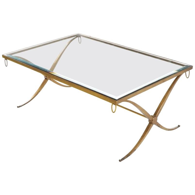 Barbara Barry For Baker Furniture Gilt Wrought Iron X Base Regency Coffee Table