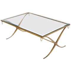 Vintage Barbara Barry For Baker Furniture Gilt Wrought Iron X Base Regency Coffee Table