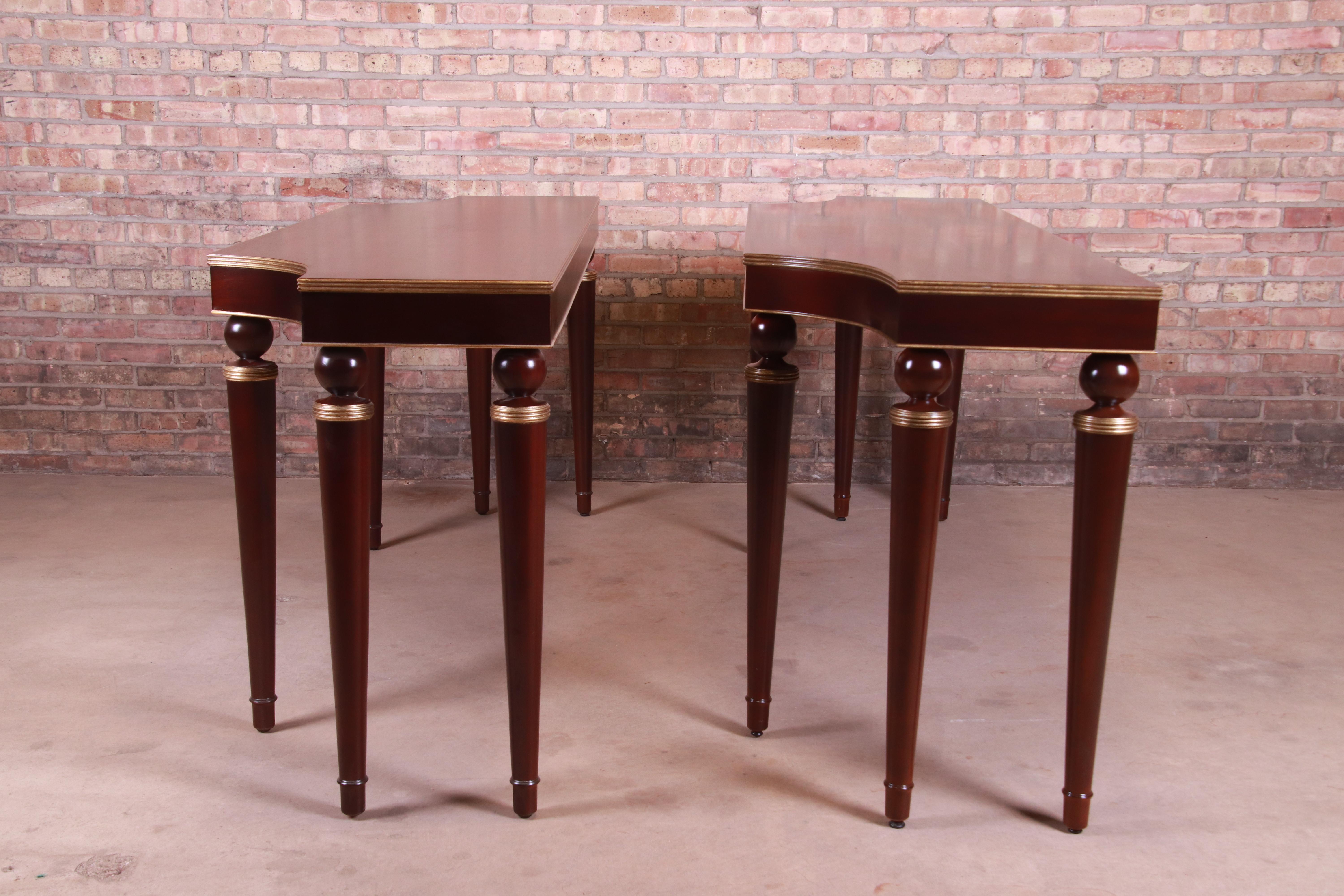 Barbara Barry for Baker Furniture Mahogany and Gold Gilt Consoles, Refinished 4