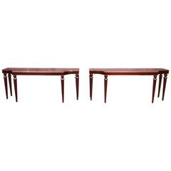 Barbara Barry for Baker Furniture Mahogany and Gold Gilt Consoles, Refinished