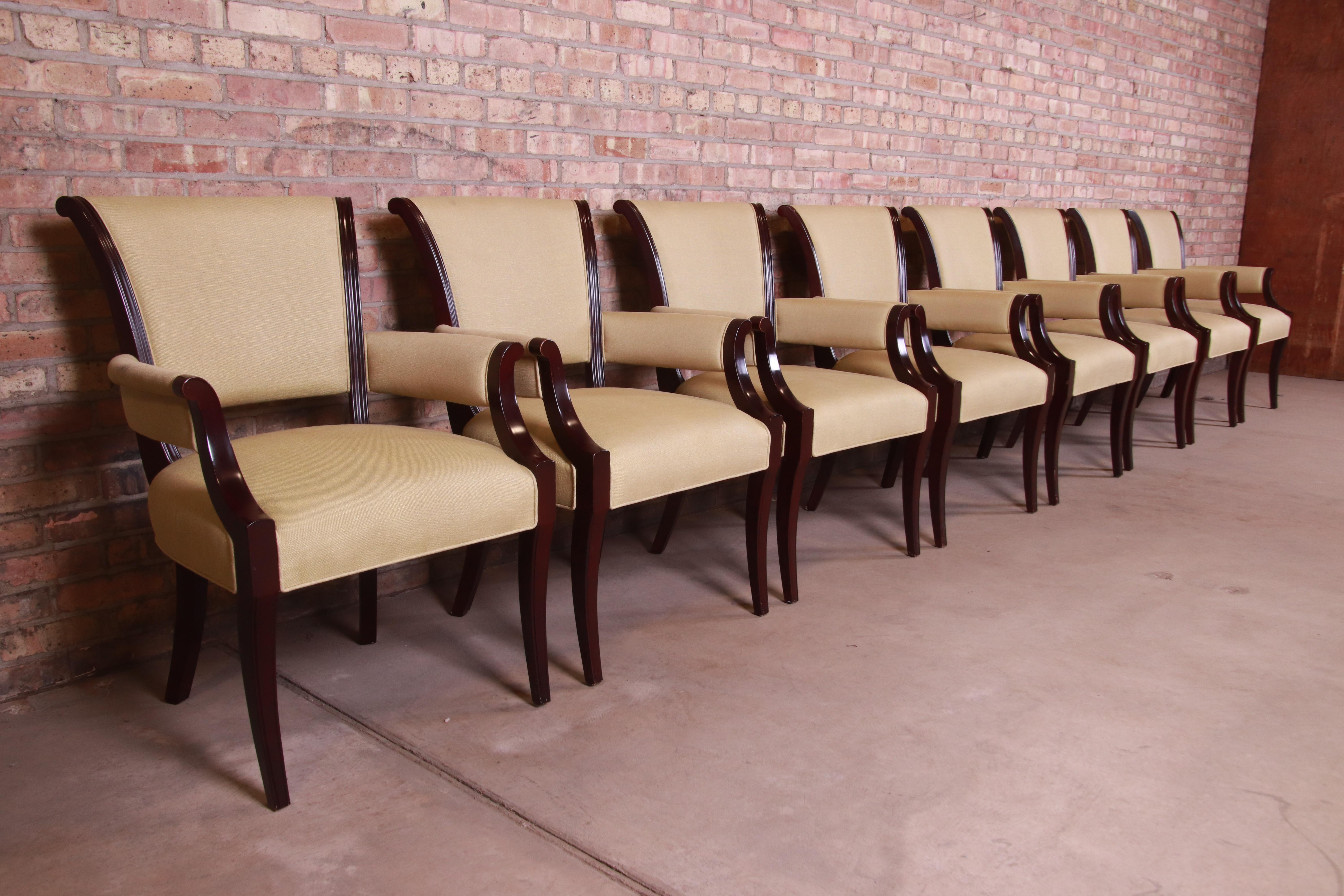 Late 20th Century Barbara Barry for Baker Furniture Mahogany Dining Armchairs, Set of Eight For Sale