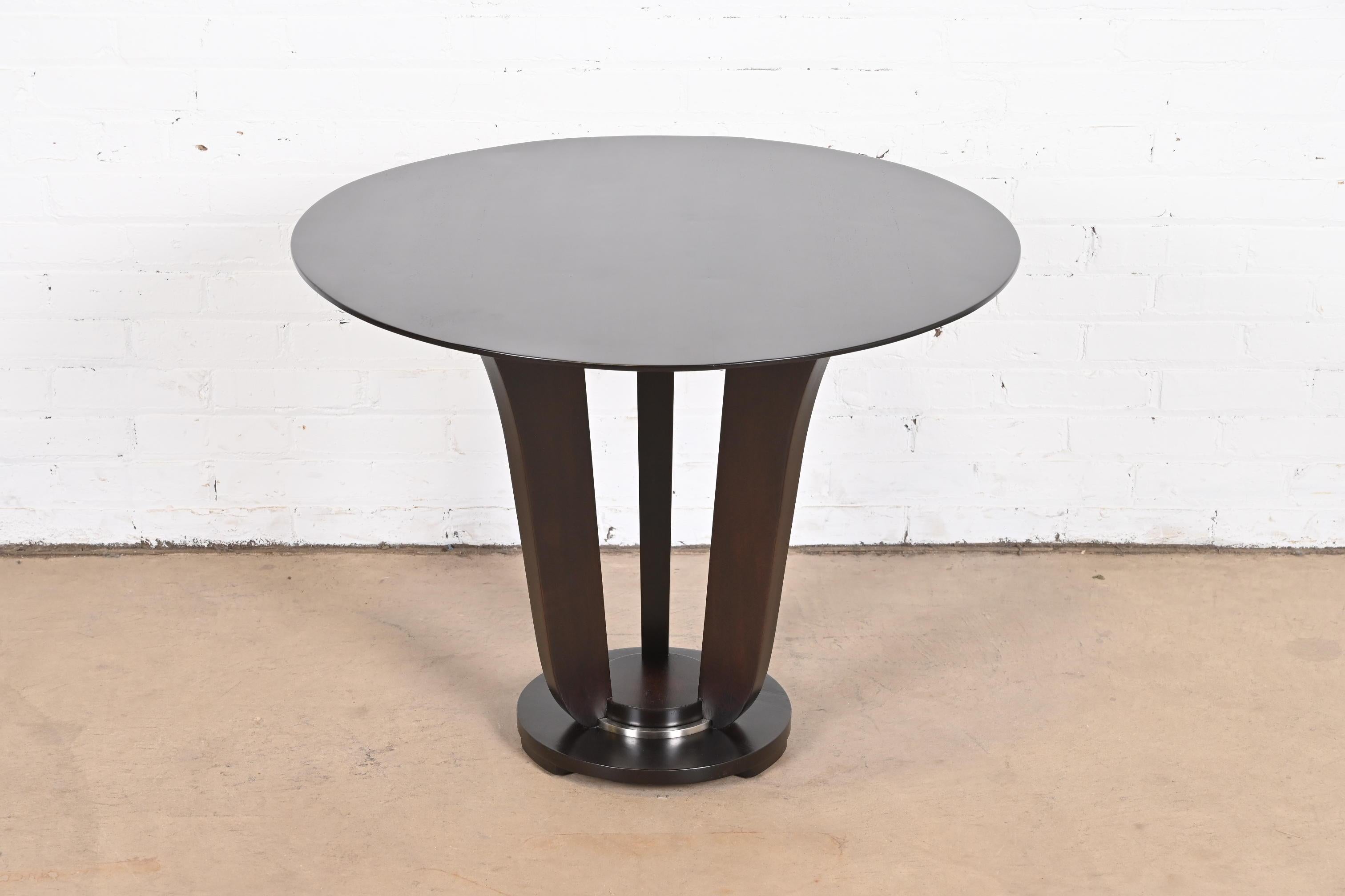 American Barbara Barry for Baker Furniture Modern Art Deco Mahogany Pedestal Center Table