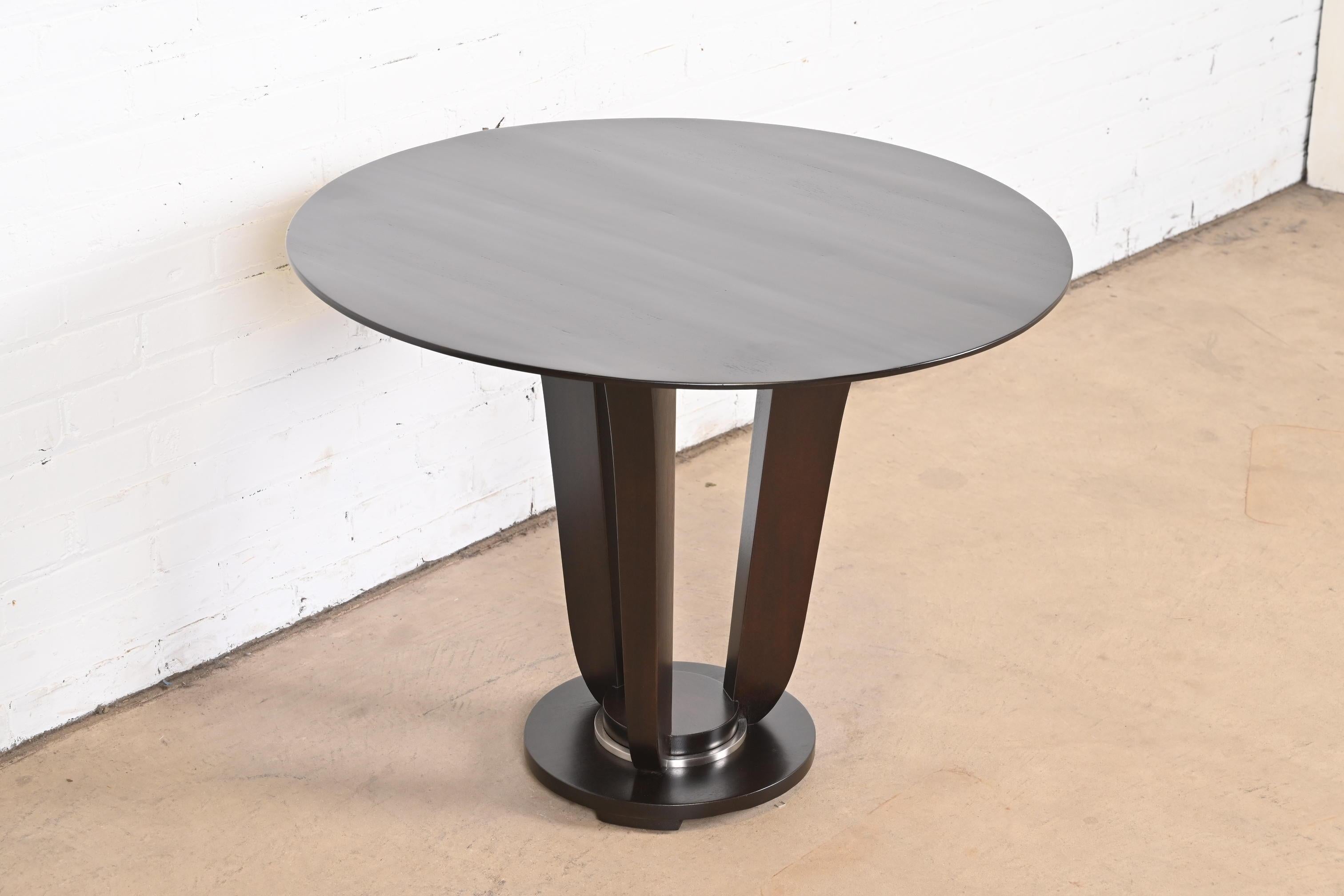 Chrome Barbara Barry for Baker Furniture Modern Art Deco Mahogany Pedestal Center Table