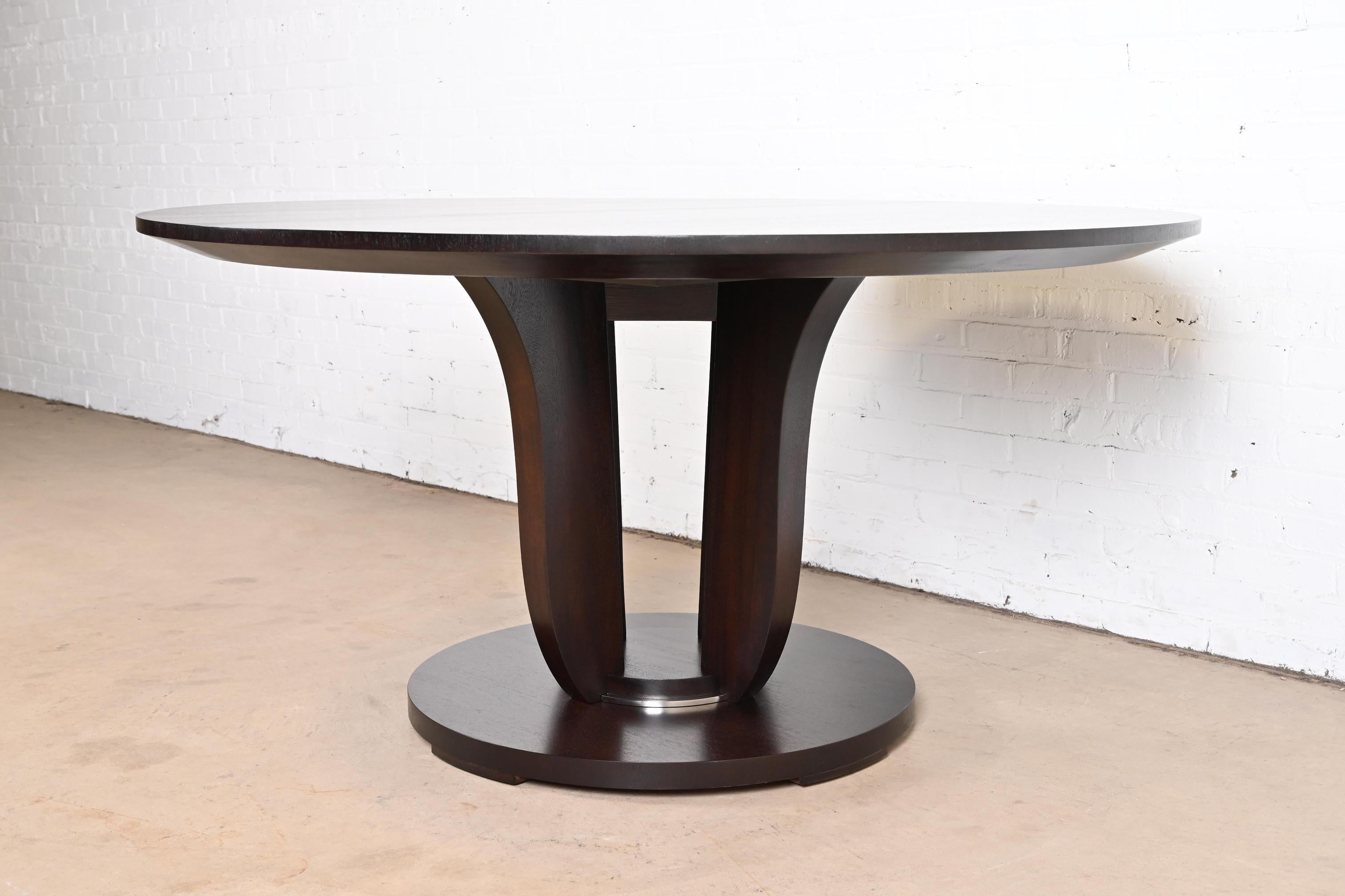 Barbara Barry for Baker Furniture Modern Art Deco Mahogany Pedestal Dining Table In Good Condition For Sale In South Bend, IN