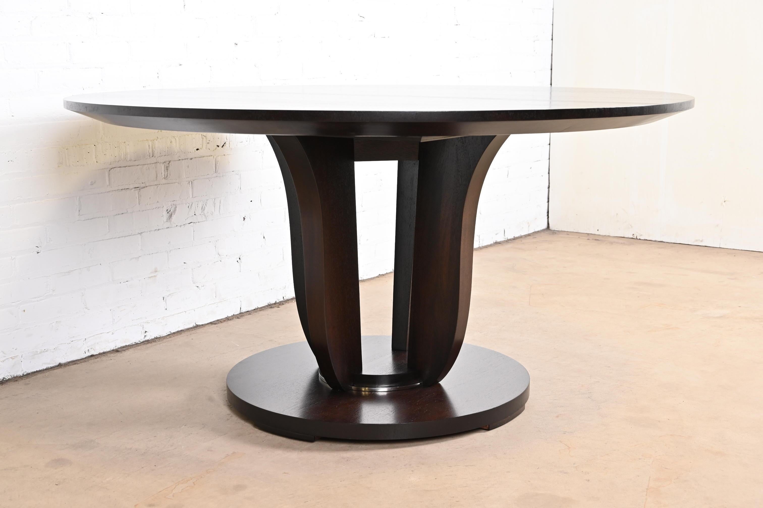 20th Century Barbara Barry for Baker Furniture Modern Art Deco Mahogany Pedestal Dining Table For Sale