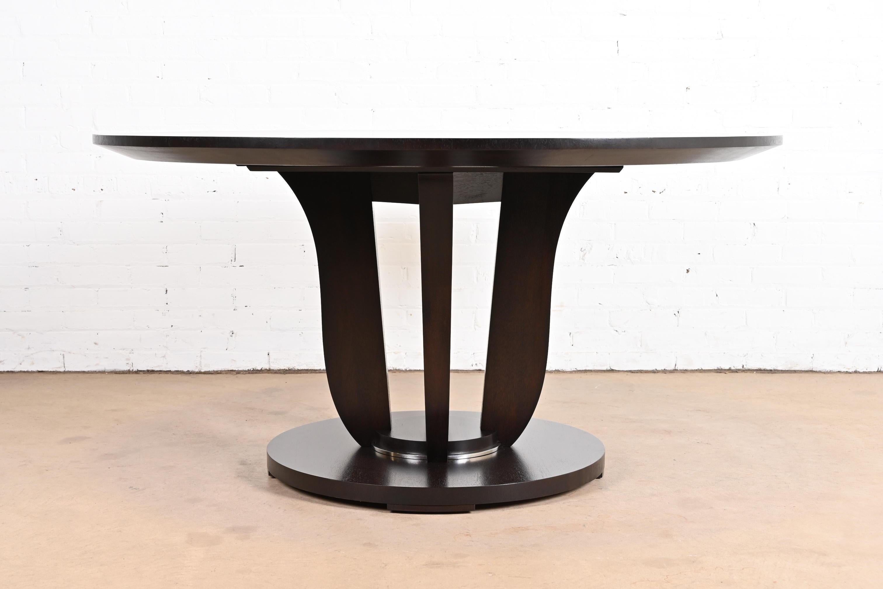 Barbara Barry for Baker Furniture Modern Art Deco Mahogany Pedestal Dining Table For Sale 3
