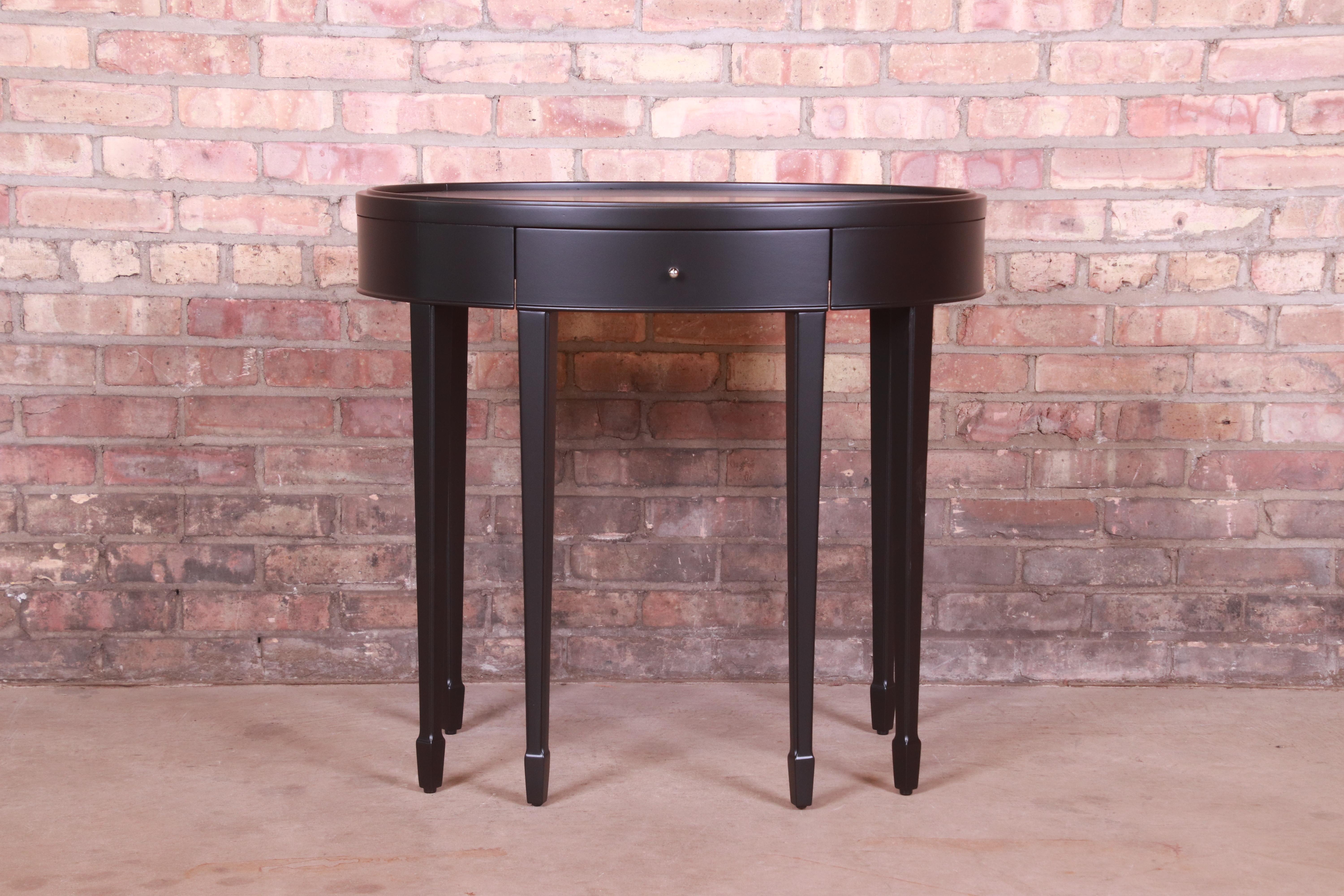 American Barbara Barry for Baker Furniture Modern Black Lacquered Tea Table, Refinished