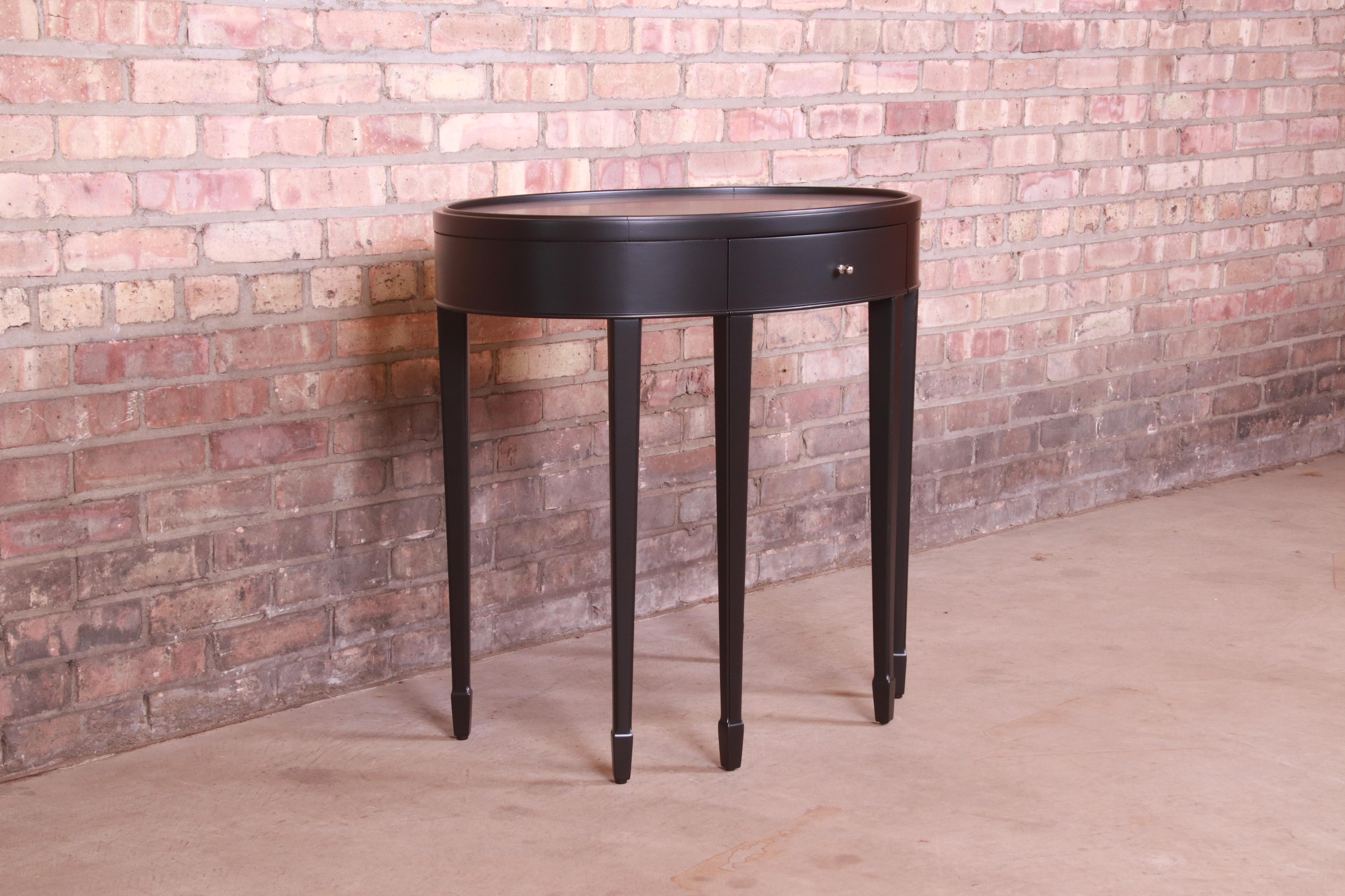 20th Century Barbara Barry for Baker Furniture Modern Black Lacquered Tea Table, Refinished