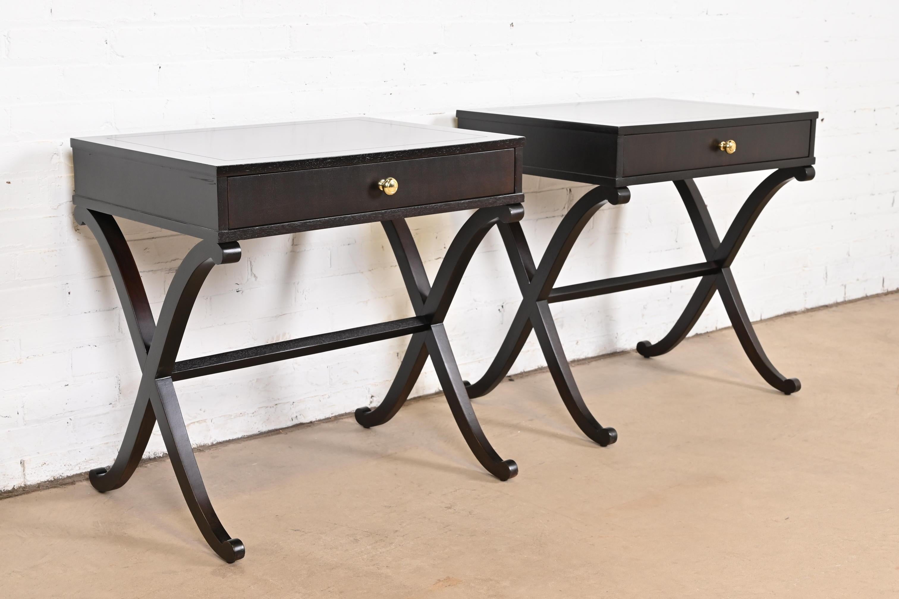 Art Deco Barbara Barry for Baker Furniture Modern Regency Dark Mahogany Bedside Tables For Sale