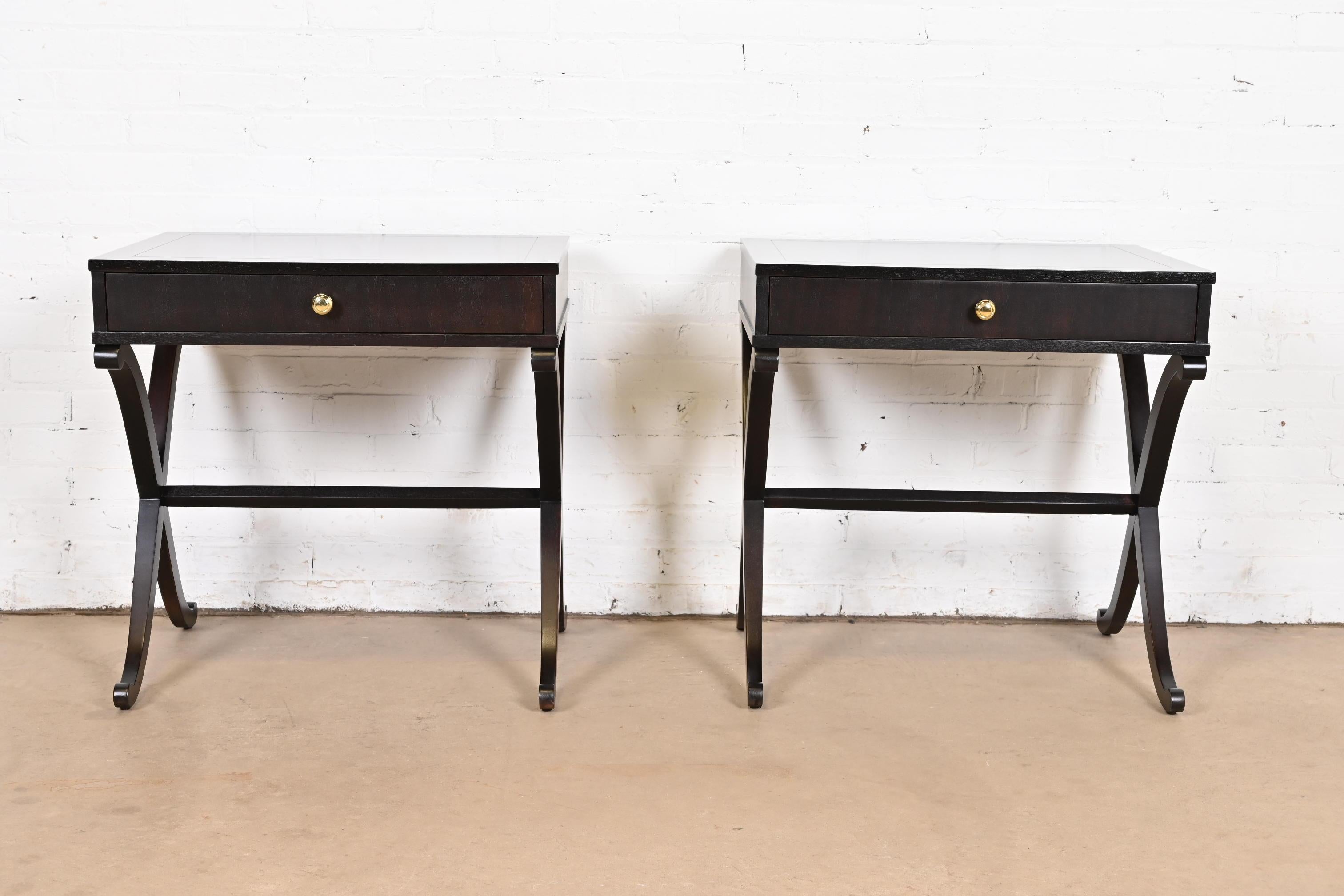 Barbara Barry for Baker Furniture Modern Regency Dark Mahogany Bedside Tables In Good Condition For Sale In South Bend, IN