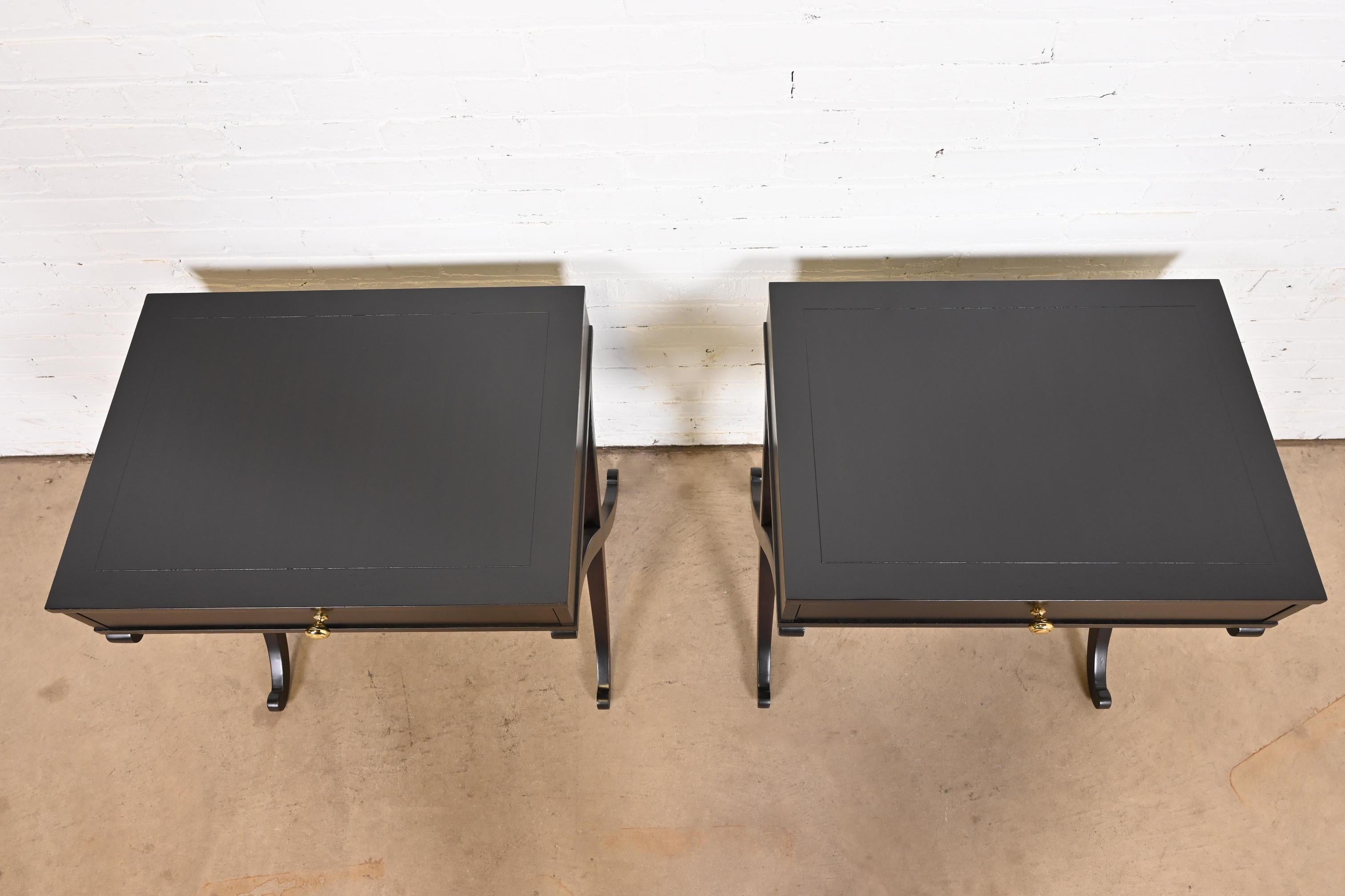 Late 20th Century Barbara Barry for Baker Furniture Modern Regency Dark Mahogany Bedside Tables For Sale
