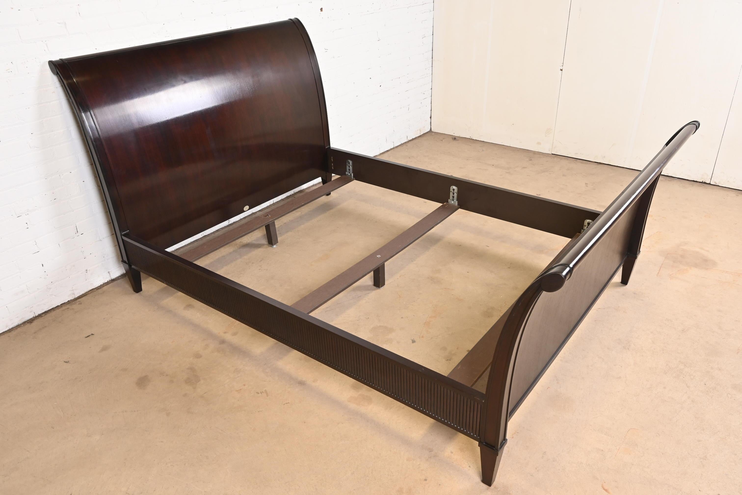 Barbara Barry for Baker Furniture Modern Regency Mahogany Queen Size Sleigh Bed In Good Condition For Sale In South Bend, IN