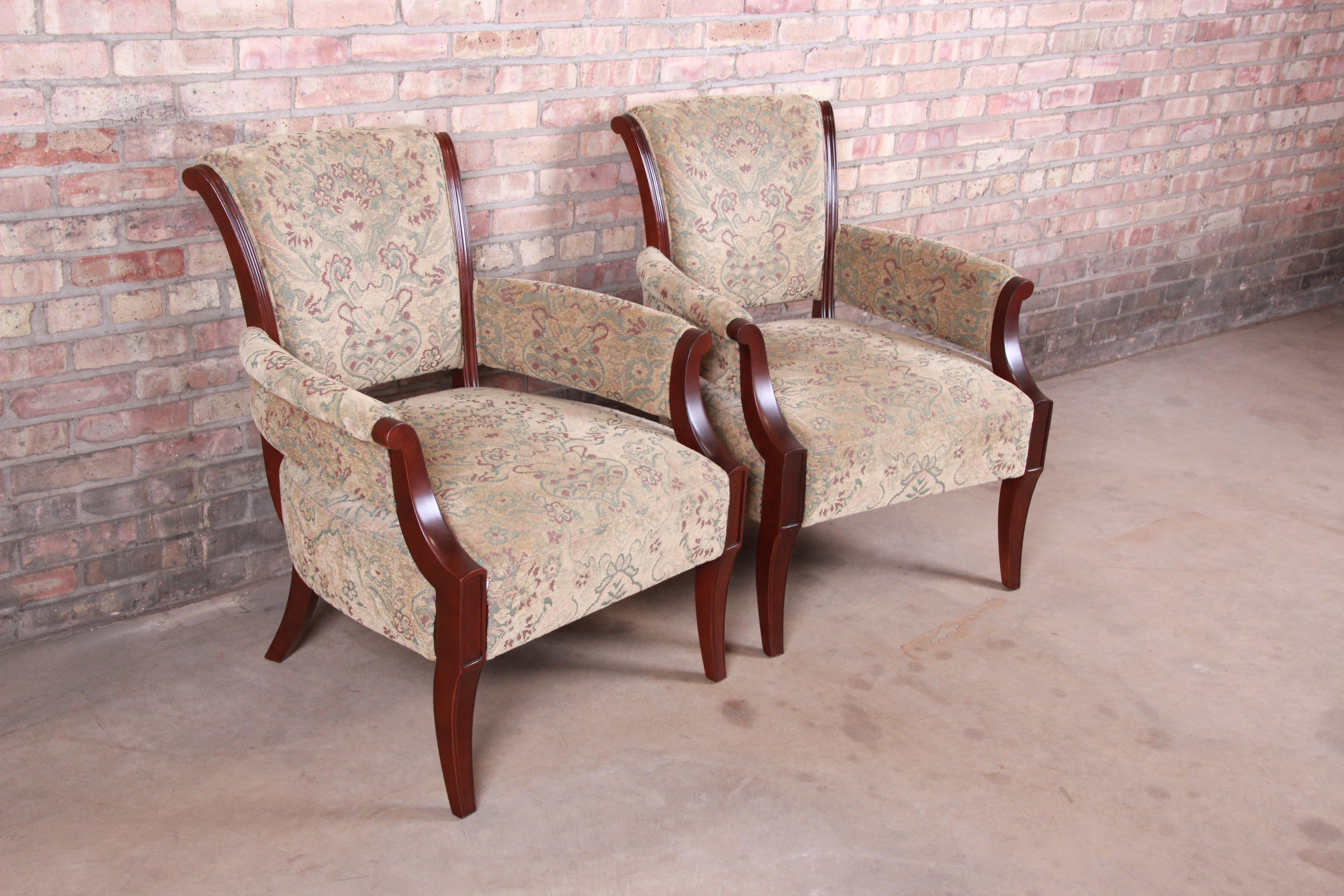 20th Century Barbara Barry for Baker Furniture Modern Upholstered Lounge Chairs, Pair
