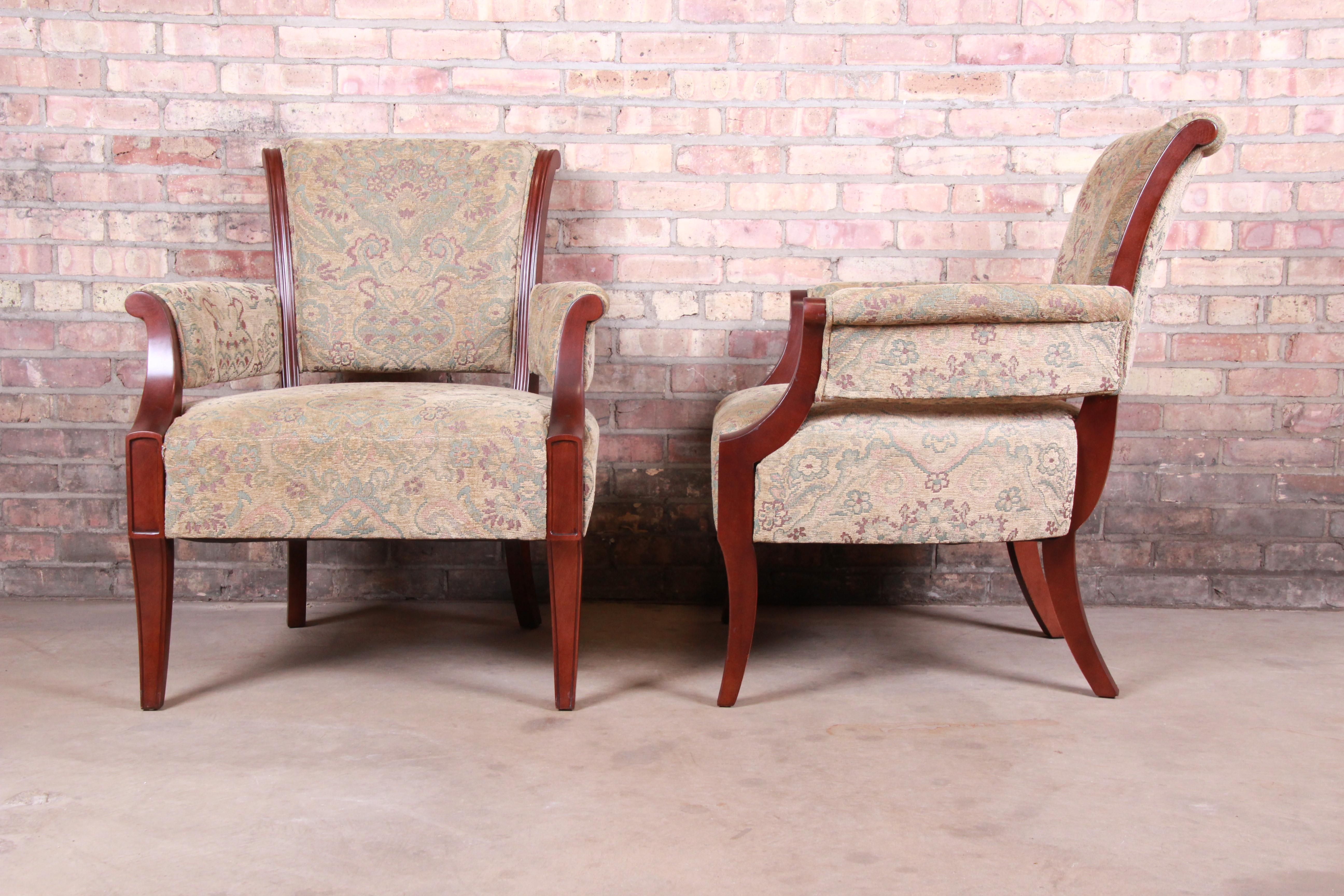 Upholstery Barbara Barry for Baker Furniture Modern Upholstered Lounge Chairs, Pair
