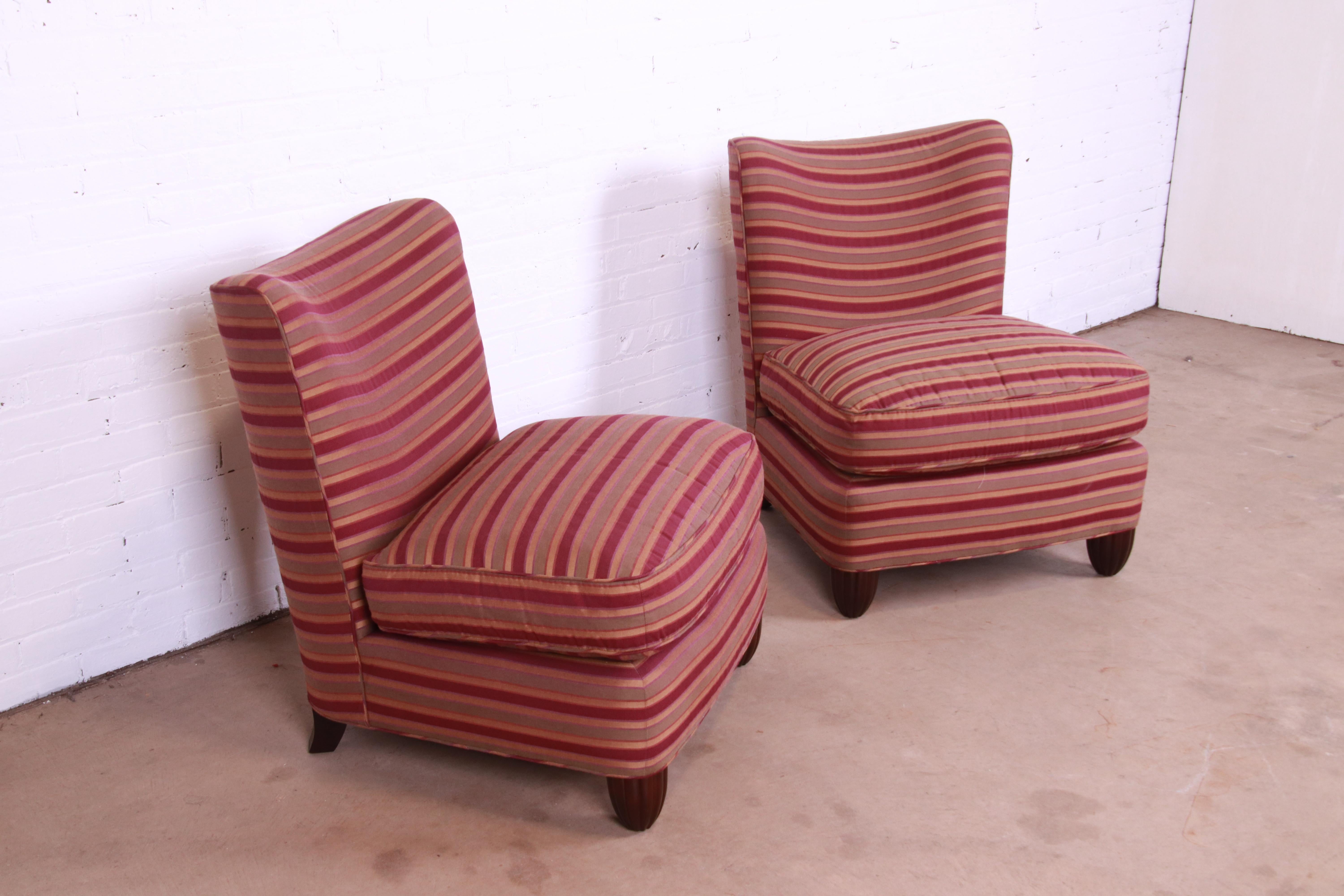 Upholstery Barbara Barry for Baker Furniture Modern Upholstered Lounge Chairs, Pair