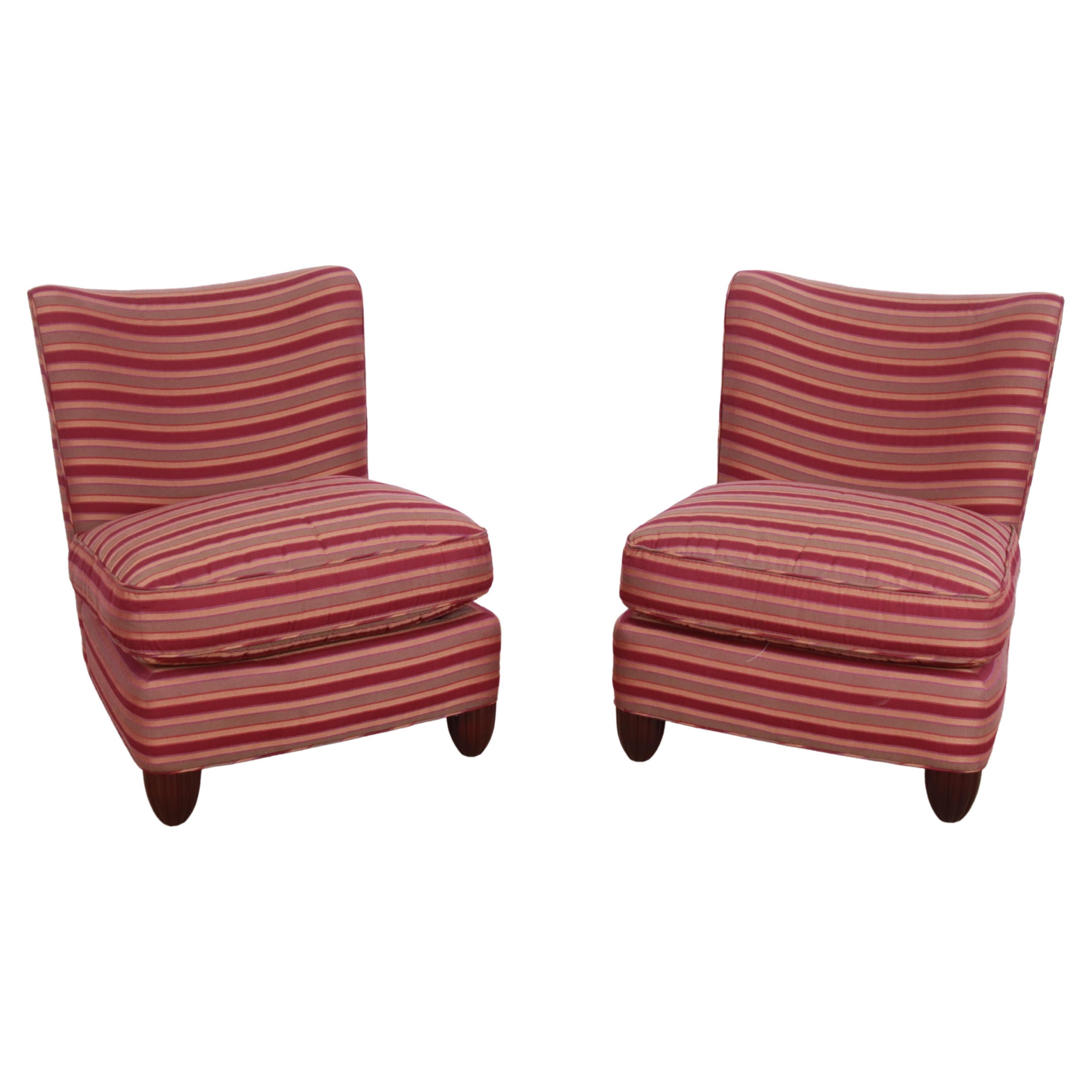 Barbara Barry for Baker Furniture Modern Upholstered Lounge Chairs, Pair