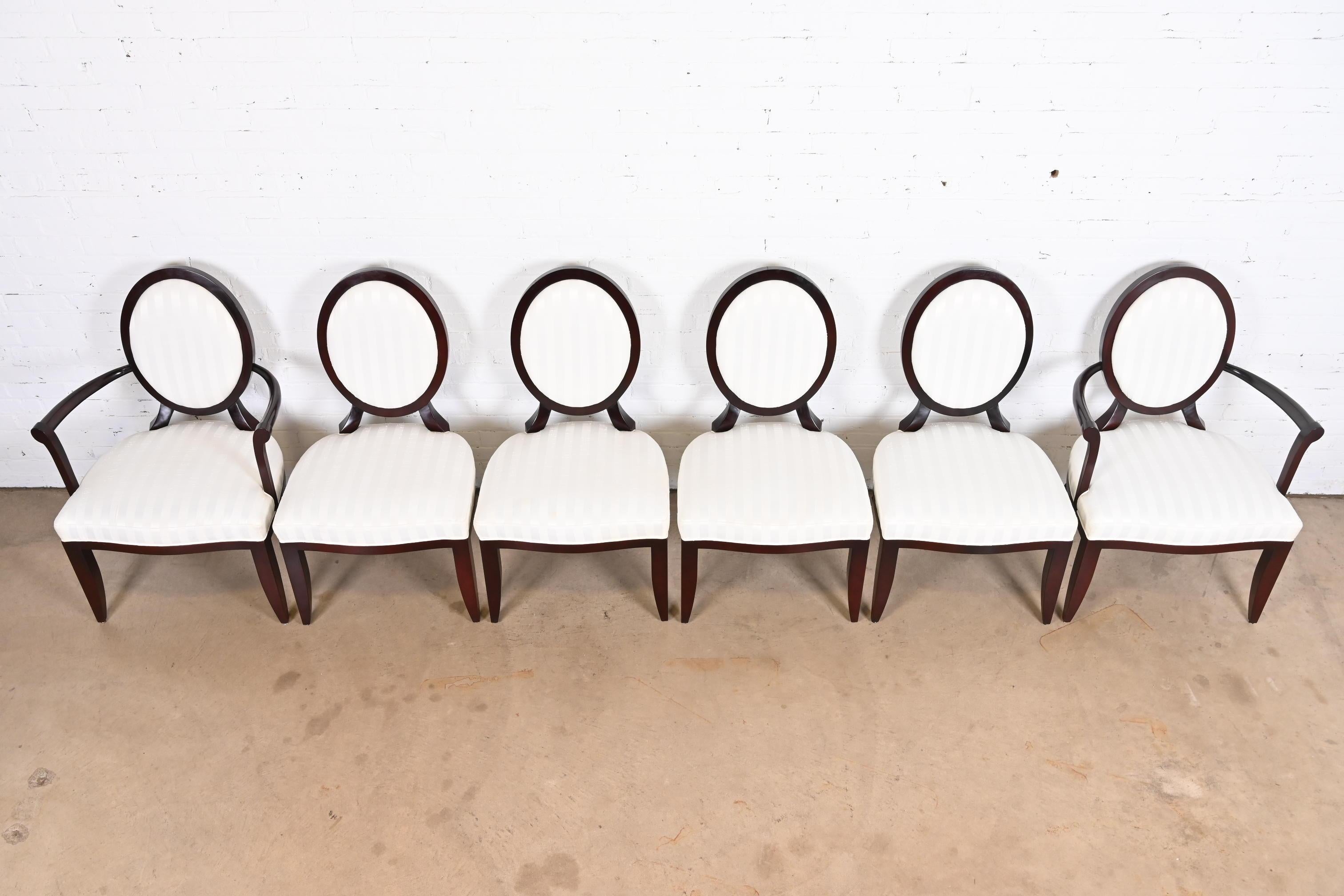 Barbara Barry for Baker Furniture Neoclassical Mahogany Oval Back Dining Chairs In Good Condition In South Bend, IN