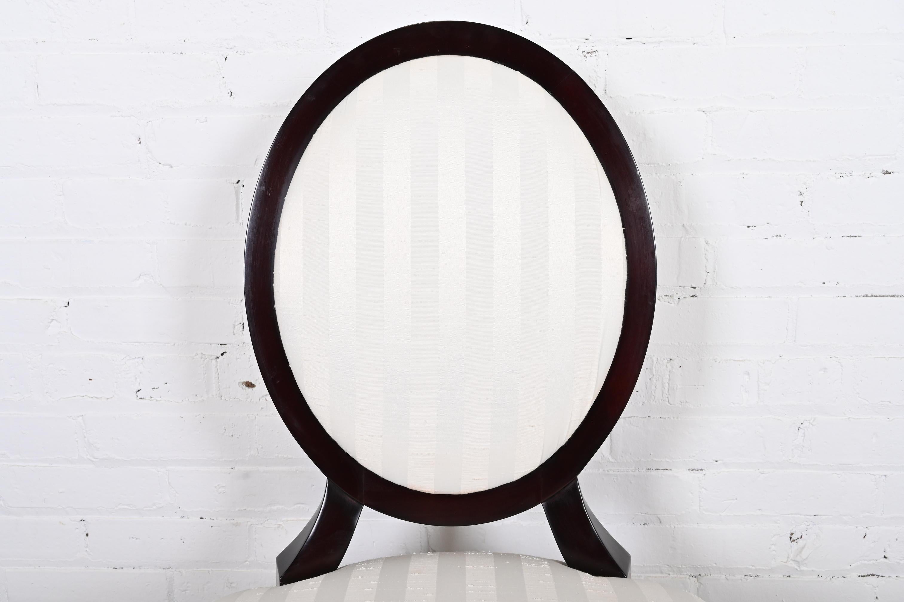 Upholstery Barbara Barry for Baker Furniture Neoclassical Mahogany Oval Back Dining Chairs