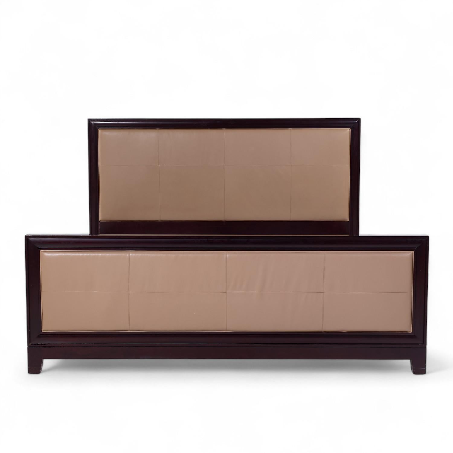 Barbara Barry for Baker Leather and Mahogany King Bed

This bedframe measures: 80.25 wide x 87 deep x 50.25 inches high

We take our photos in a controlled lighting studio to show as much detail as possible. We do not Photoshop out