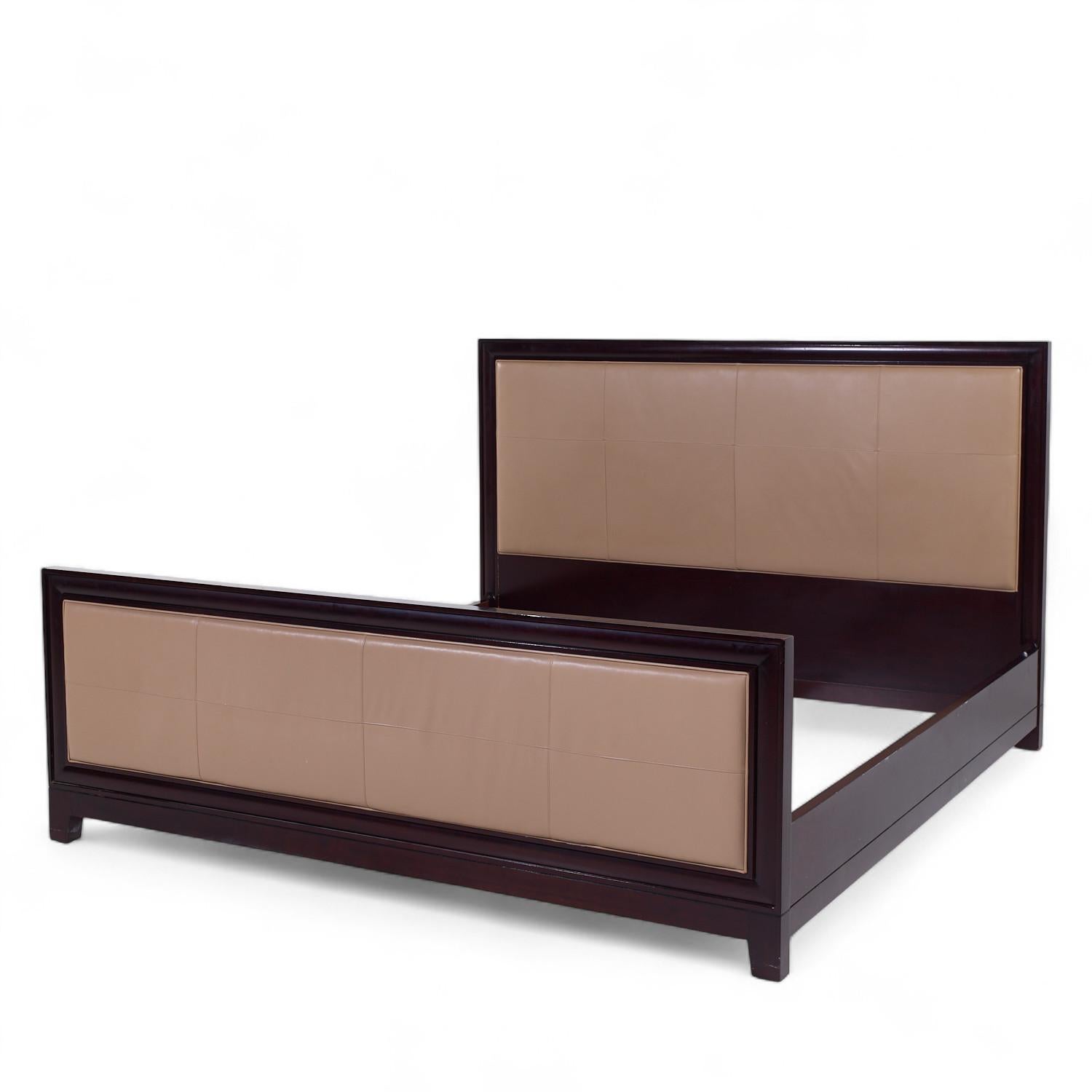 Modern Barbara Barry for Baker Leather and Mahogany King Bed For Sale