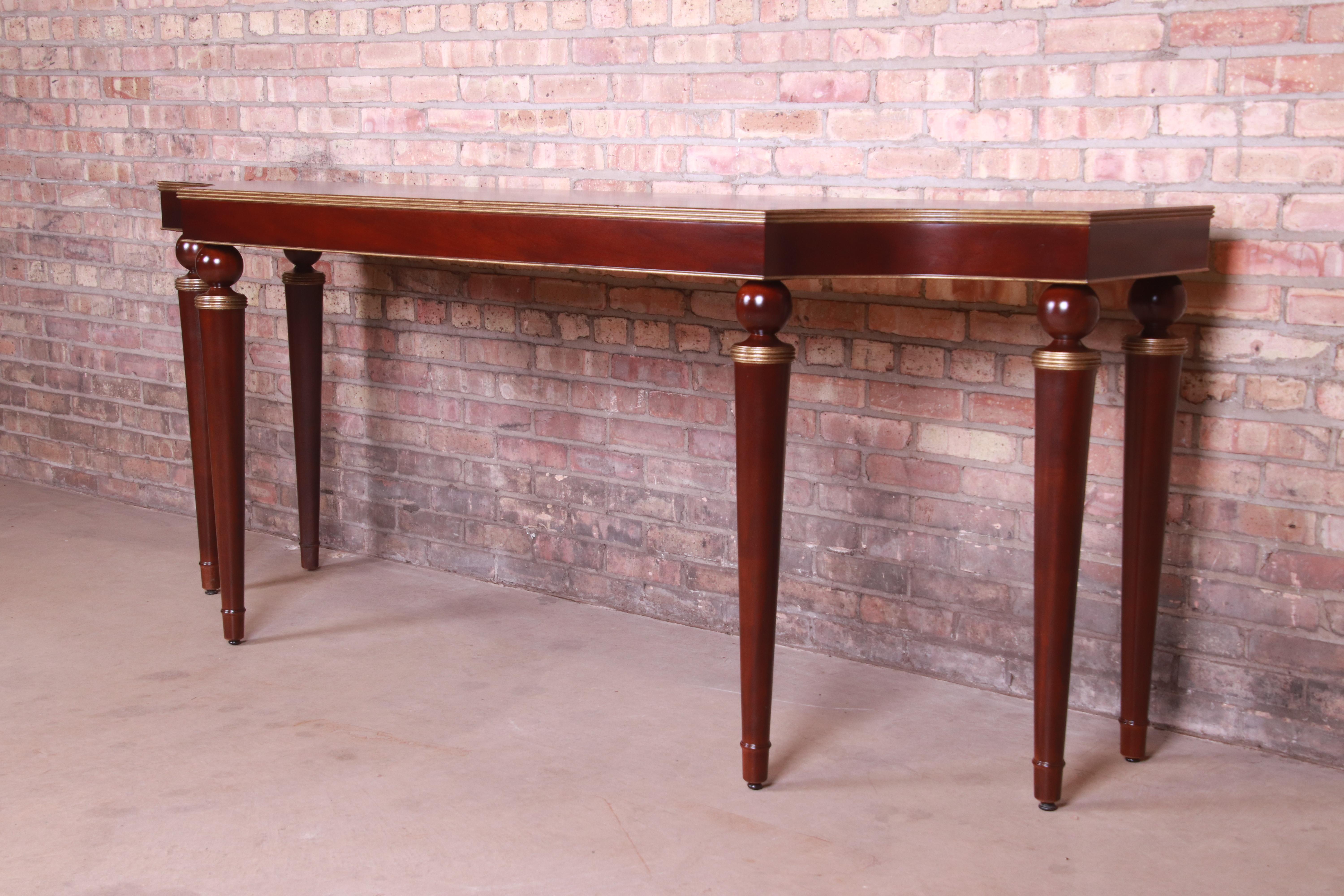 Neoclassical Barbara Barry for Baker Mahogany and Gold Gilt Console Table, Newly Refinished For Sale