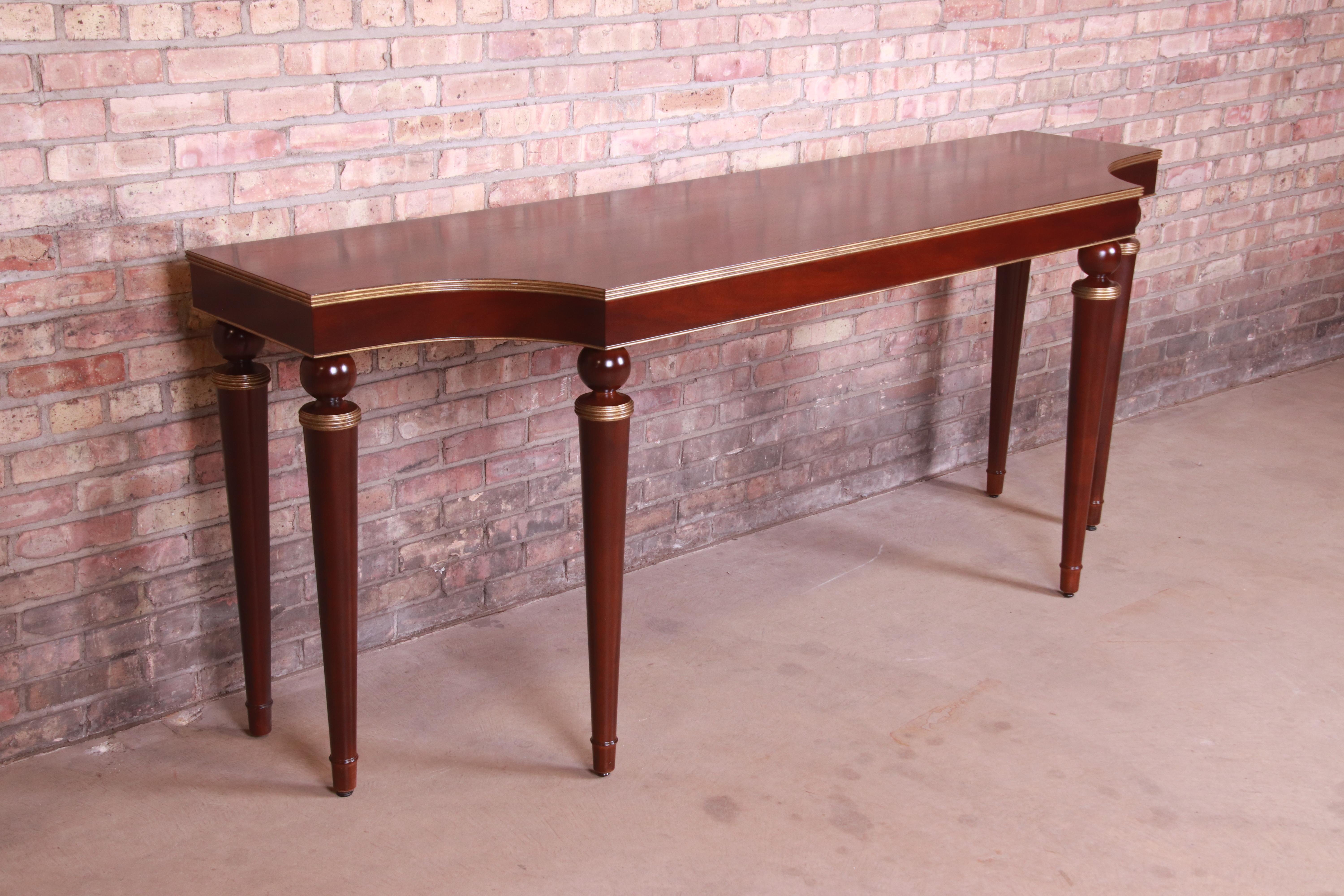 American Barbara Barry for Baker Mahogany and Gold Gilt Console Table, Newly Refinished For Sale