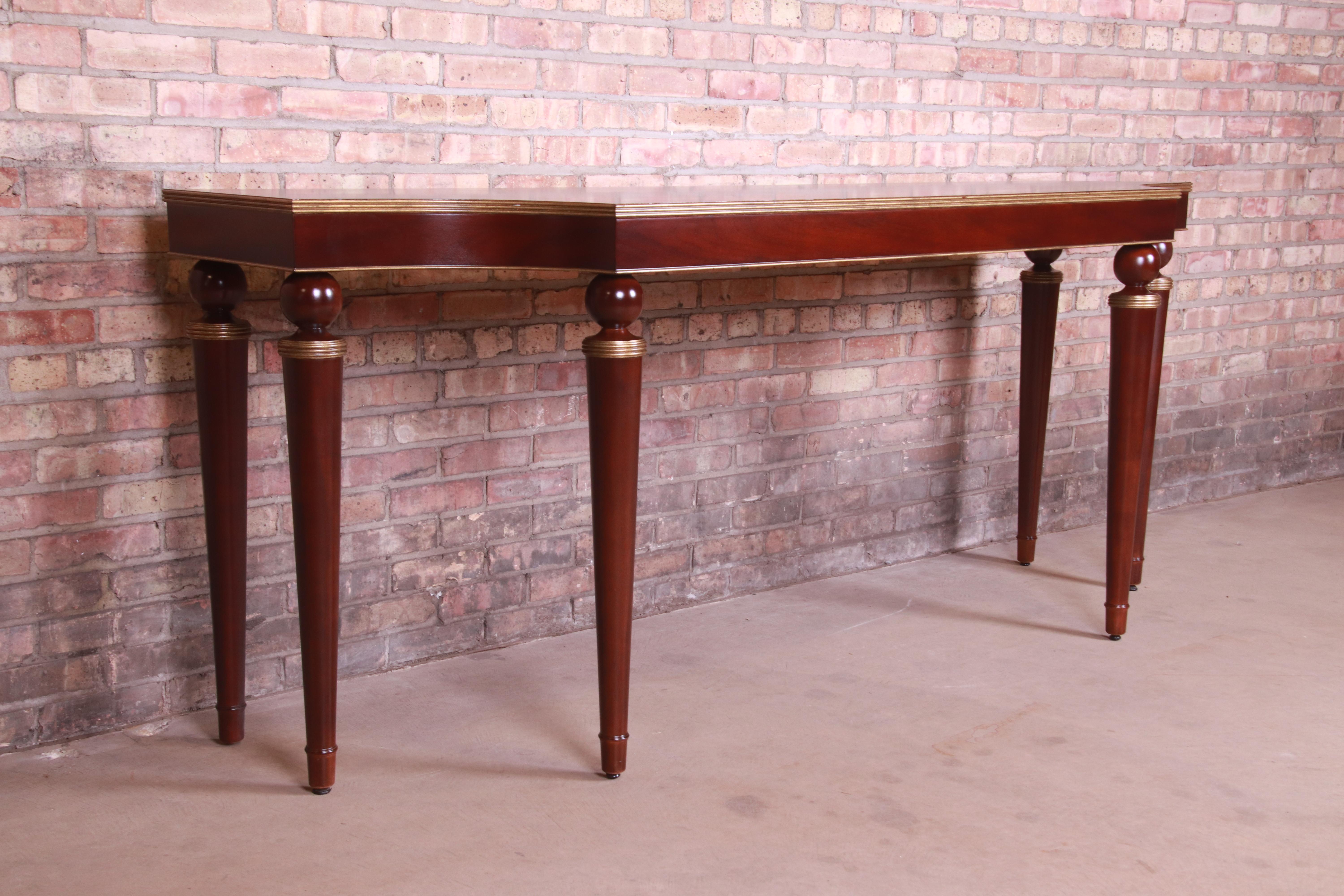 Barbara Barry for Baker Mahogany and Gold Gilt Console Table, Newly Refinished In Good Condition For Sale In South Bend, IN