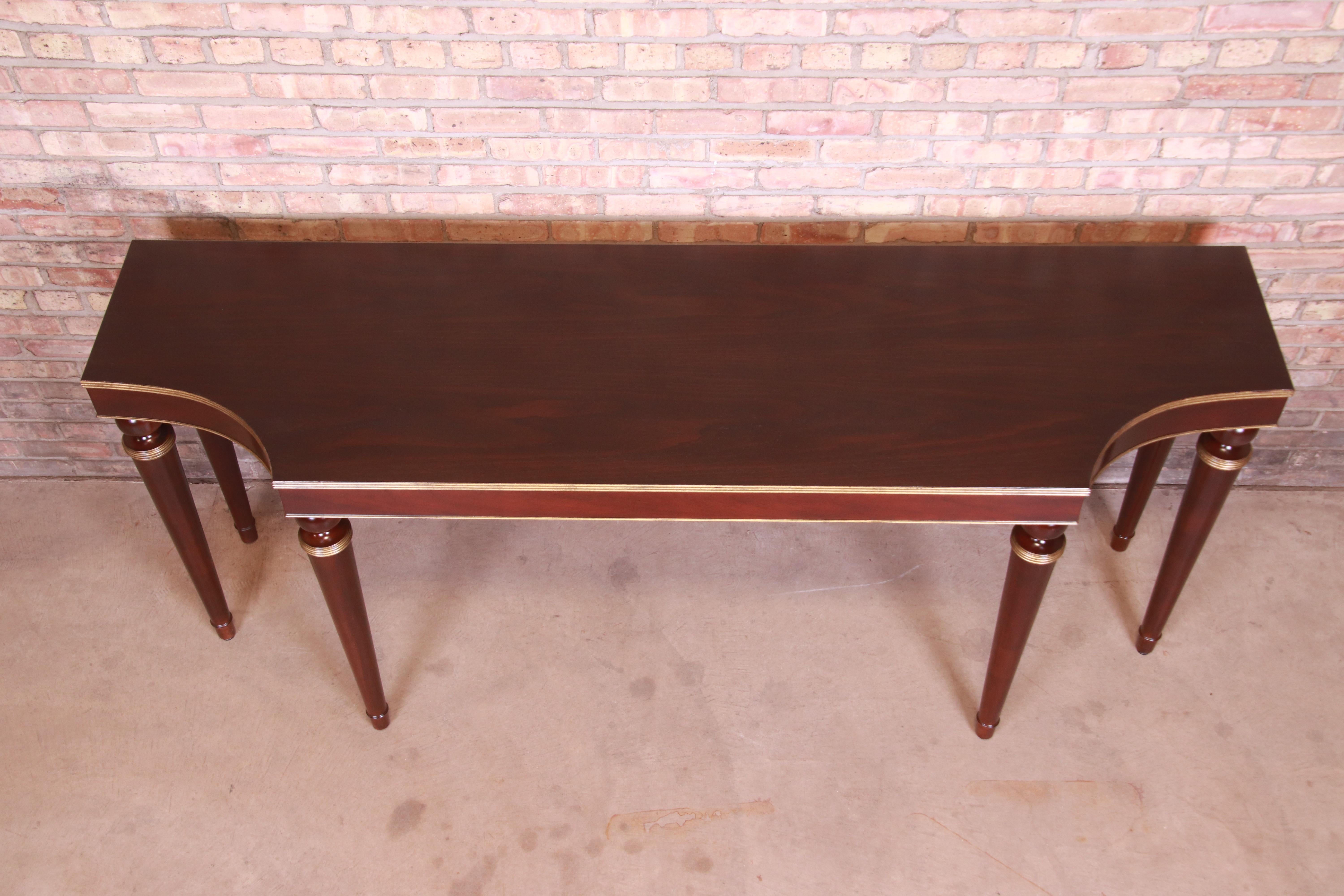 20th Century Barbara Barry for Baker Mahogany and Gold Gilt Console Table, Newly Refinished For Sale