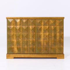 Barbara Barry for Baker Mid Century Diamond Gold Leaf Cabinet Credenza
