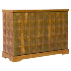 Barbara Barry for Baker crédence Mid Century Diamond Gold Leaf Cabinet