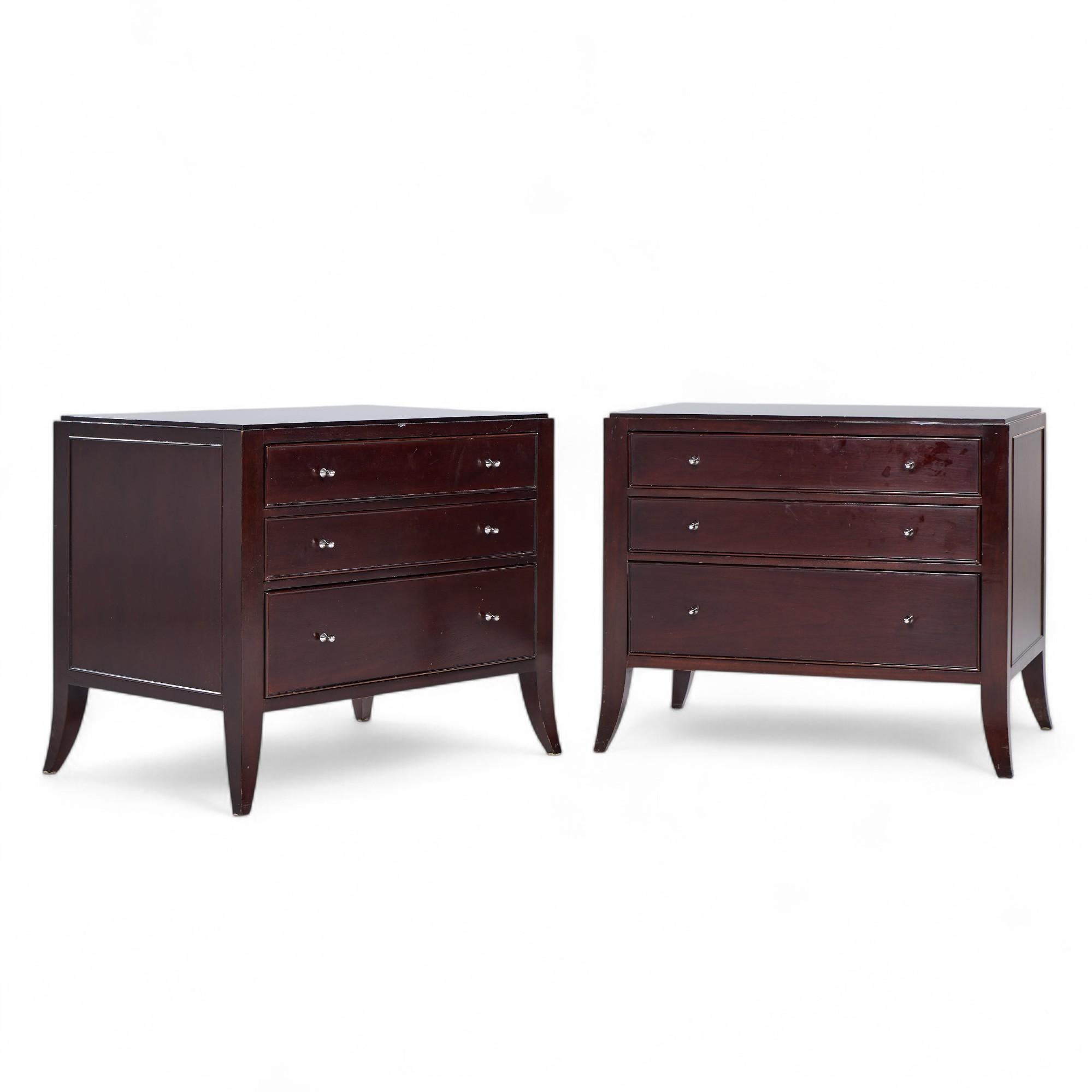 Barbara Barry for Baker Mahogany Commode Nightstand End Tables - Pair

Each nightstand measures: 32 wide x 22 deep x 27 inches high

We take our photos in a controlled lighting studio to show as much detail as possible. We do not Photoshop out
