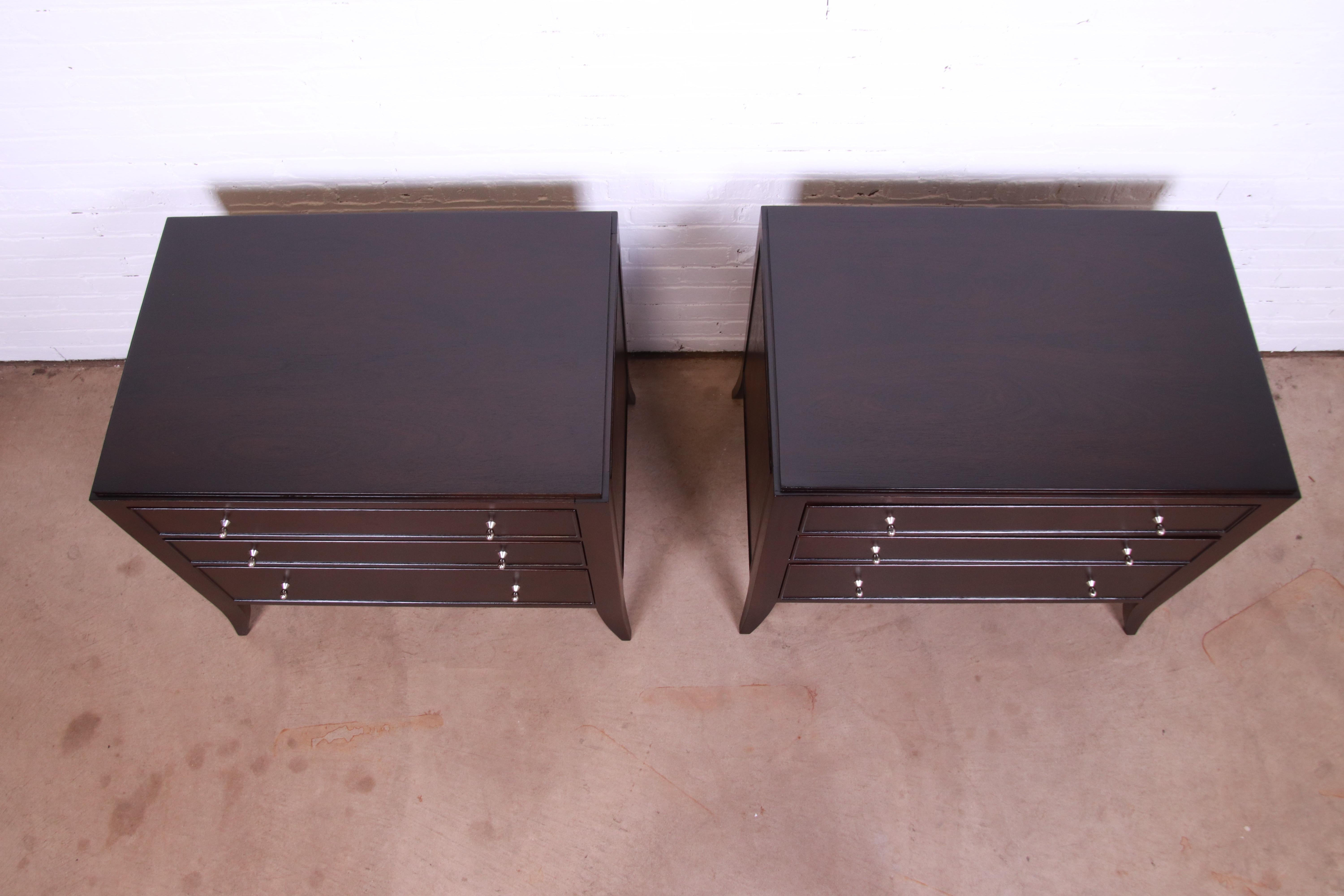 Barbara Barry for Baker Modern Dark Mahogany Bedside Chests, Newly Refinished 7