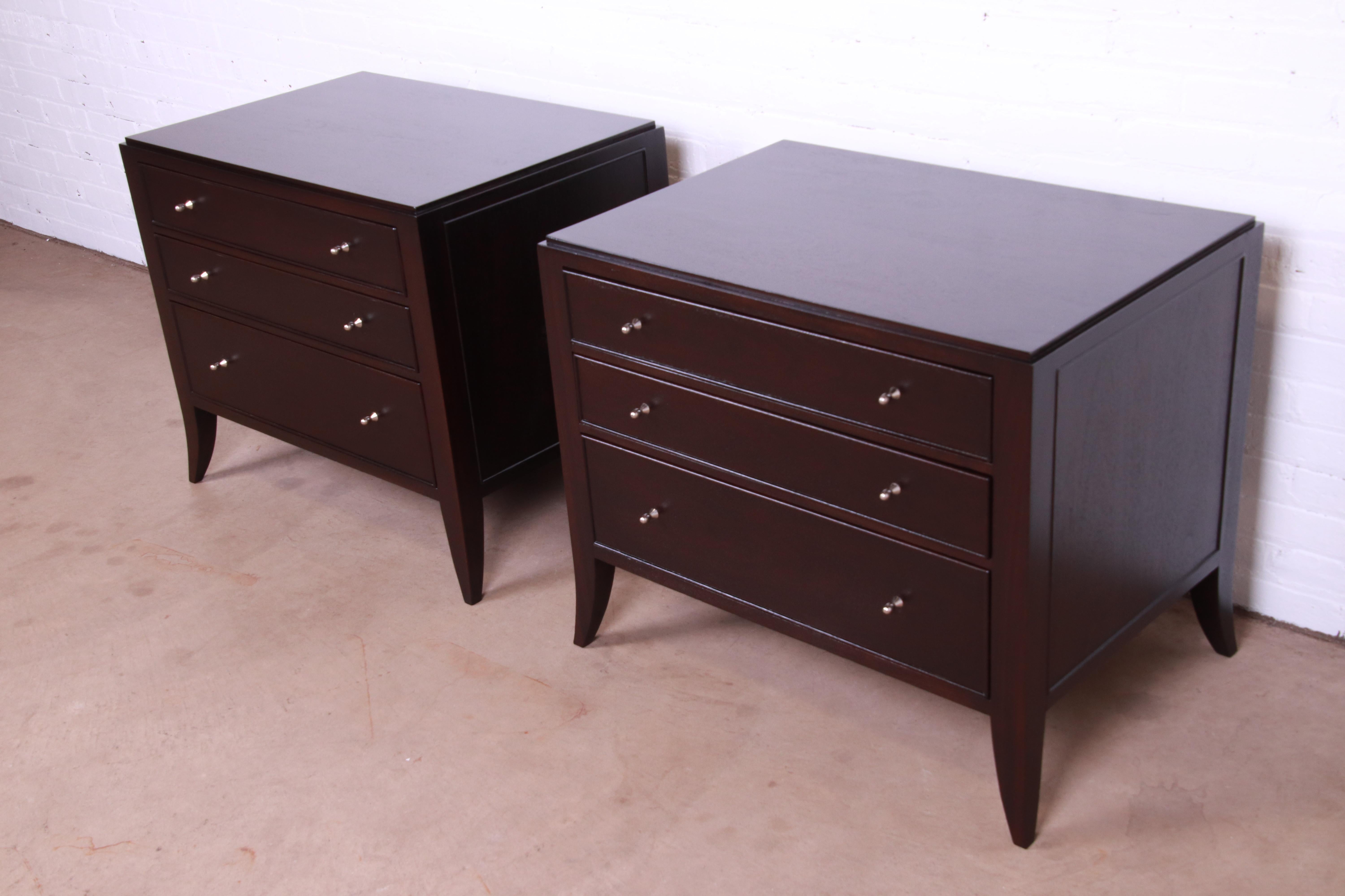 American Barbara Barry for Baker Modern Dark Mahogany Bedside Chests, Newly Refinished