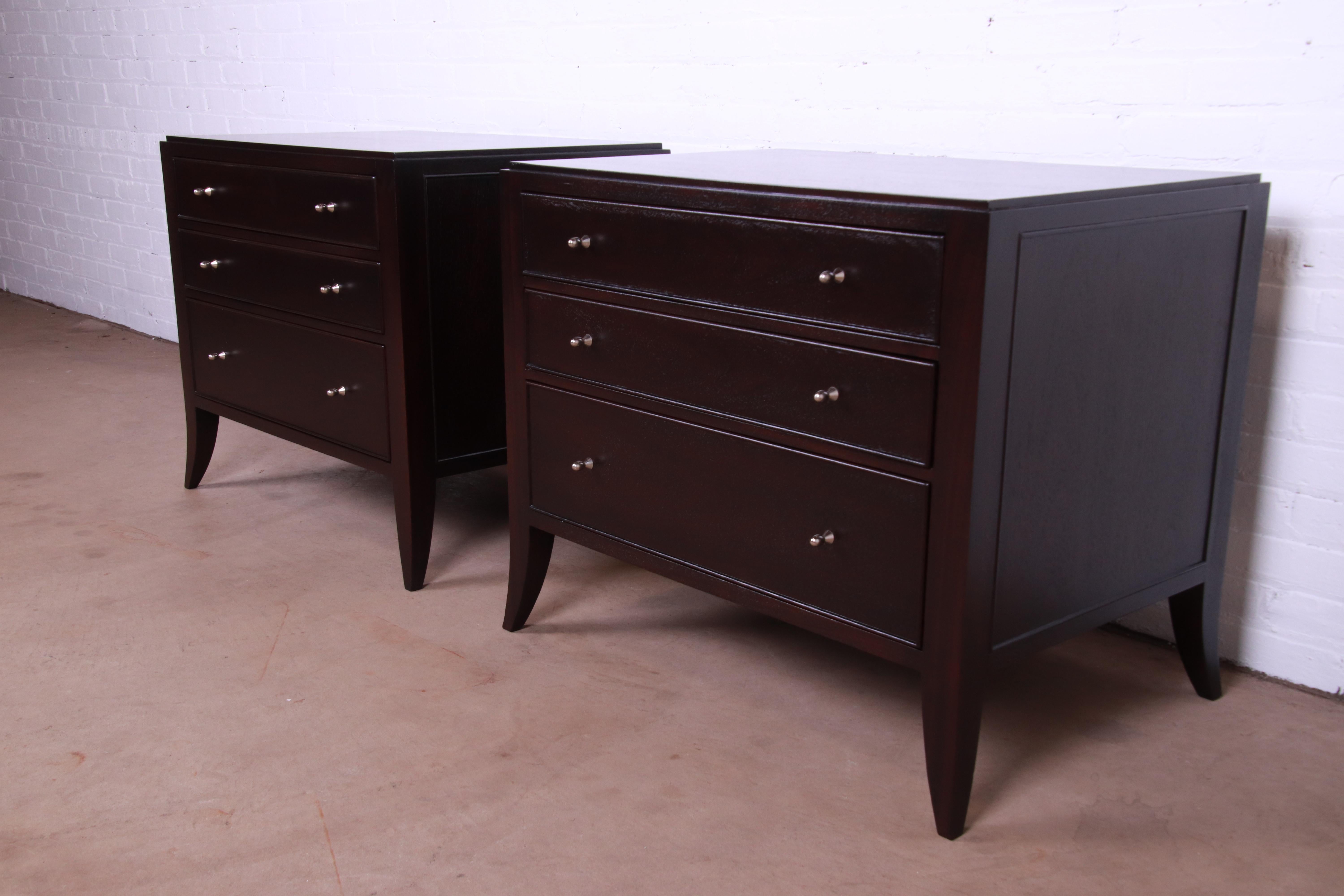 Barbara Barry for Baker Modern Dark Mahogany Bedside Chests, Newly Refinished In Good Condition In South Bend, IN