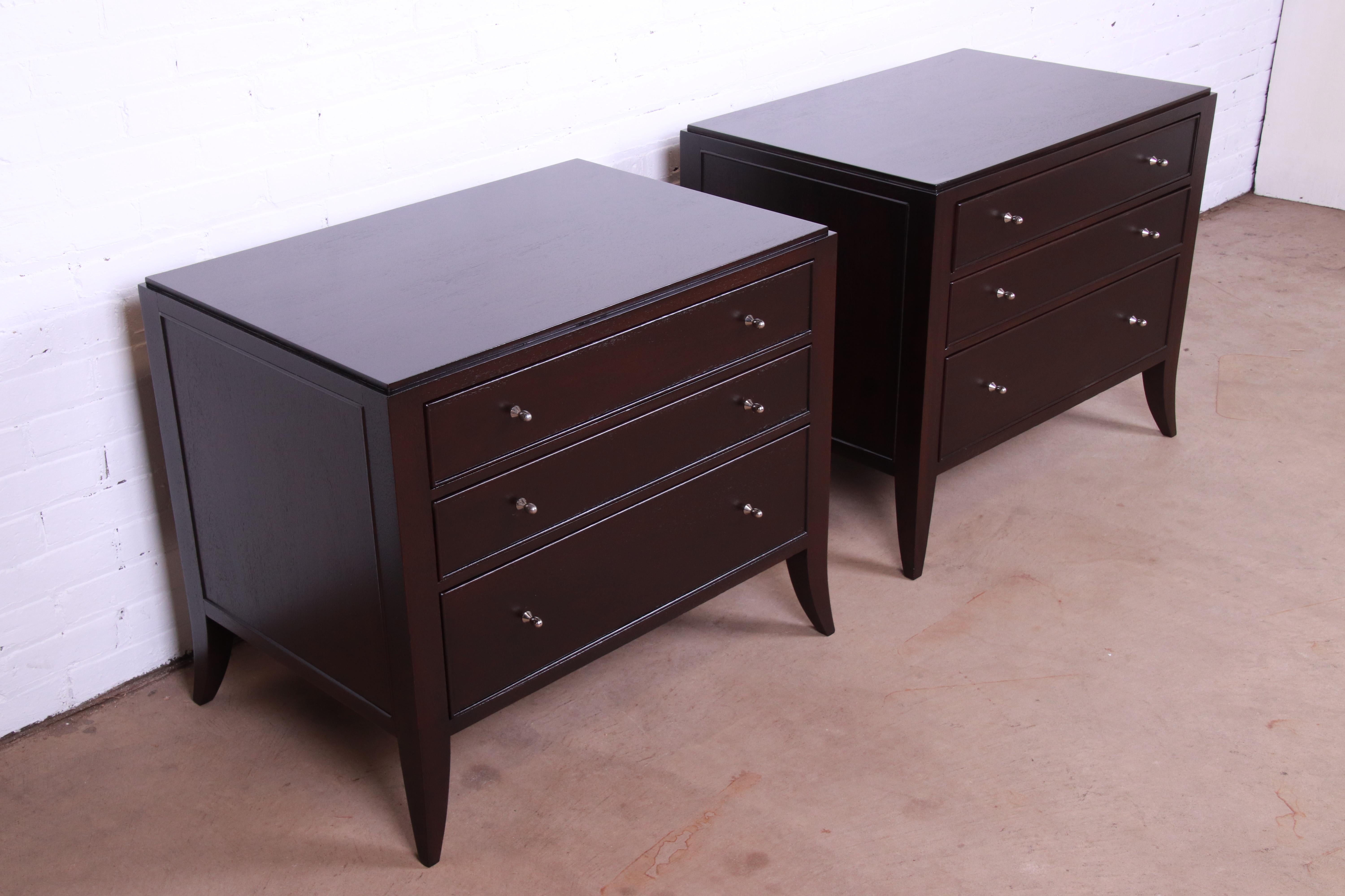 20th Century Barbara Barry for Baker Modern Dark Mahogany Bedside Chests, Newly Refinished