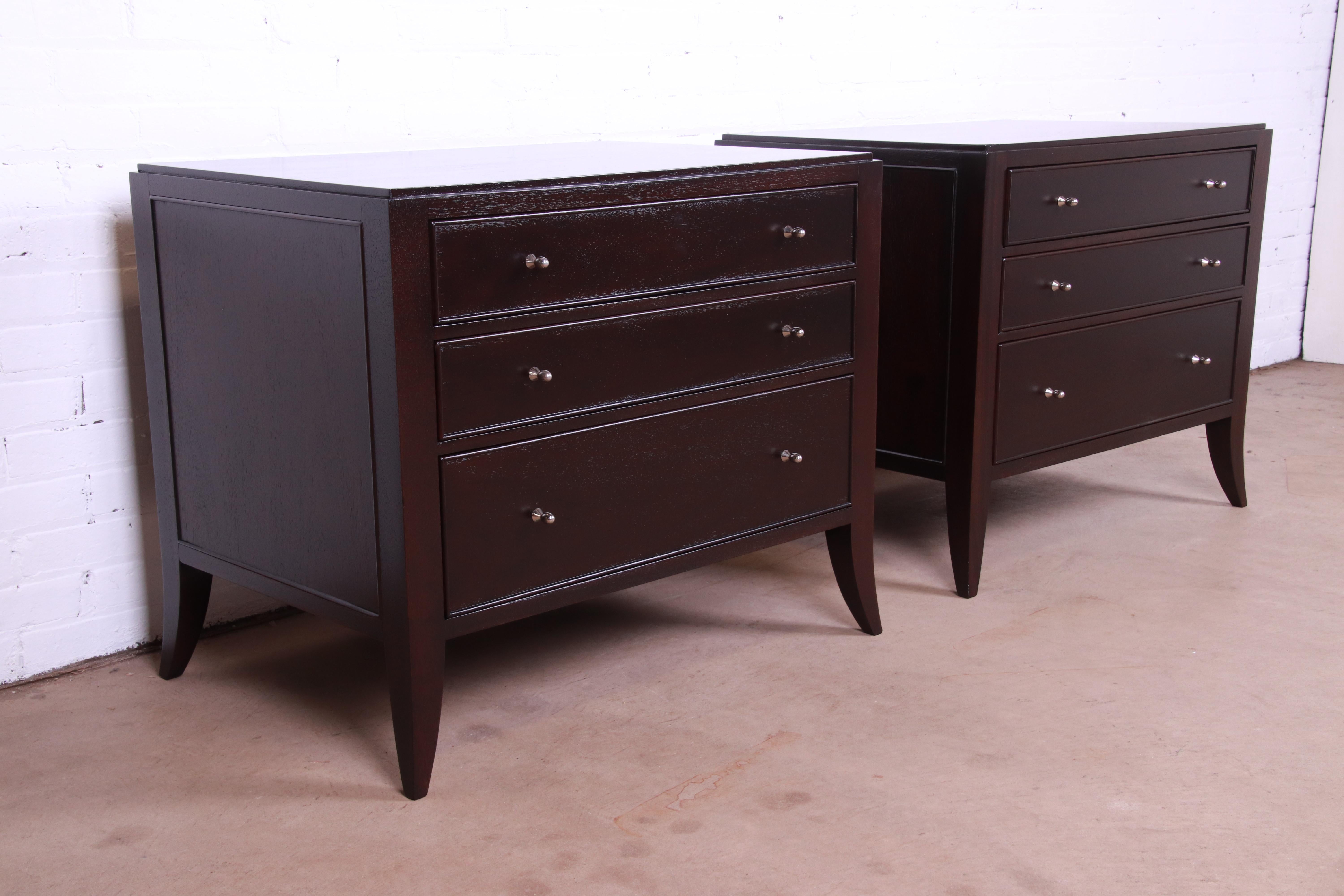 Barbara Barry for Baker Modern Dark Mahogany Bedside Chests, Newly Refinished 1