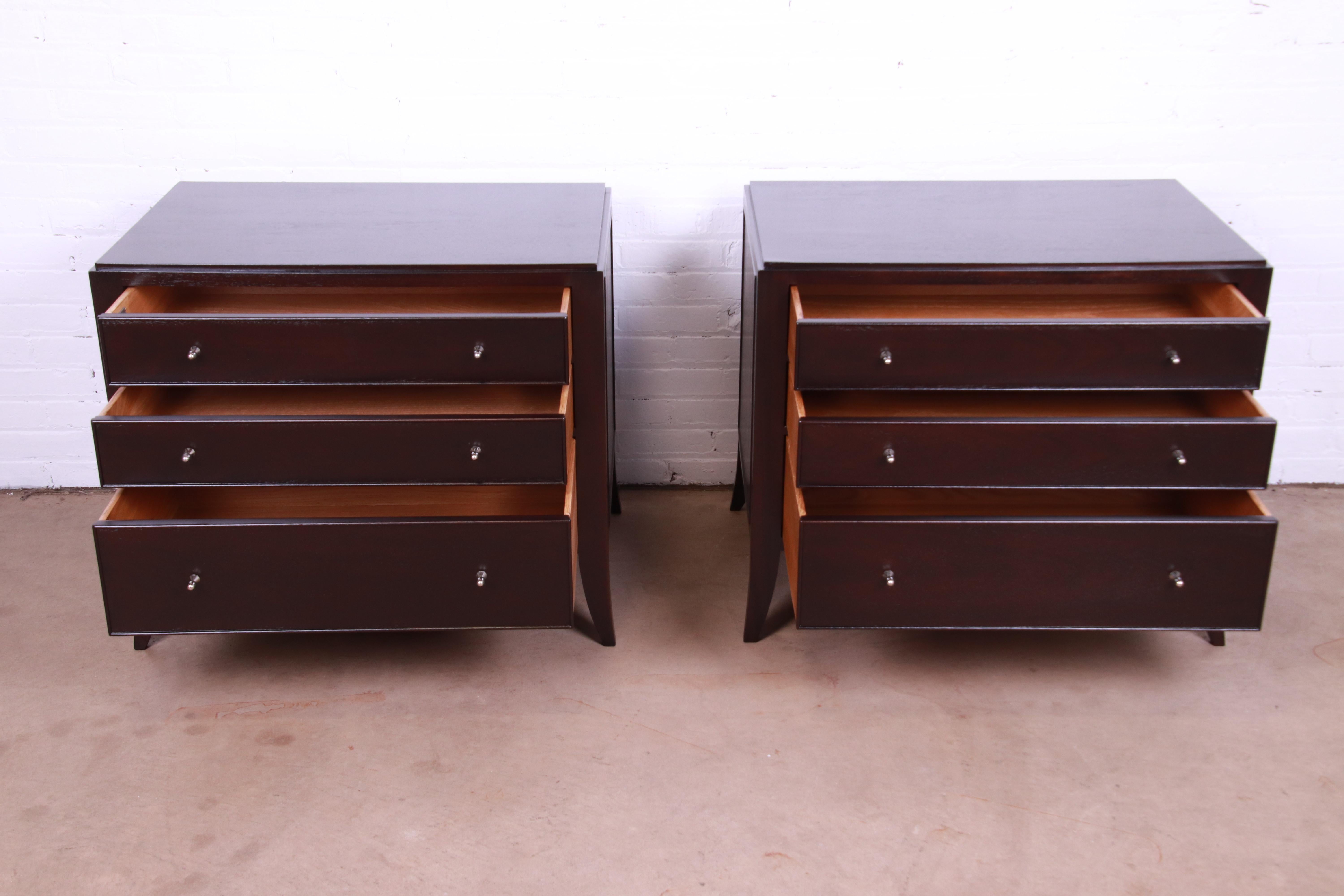 Barbara Barry for Baker Modern Dark Mahogany Bedside Chests, Newly Refinished 2