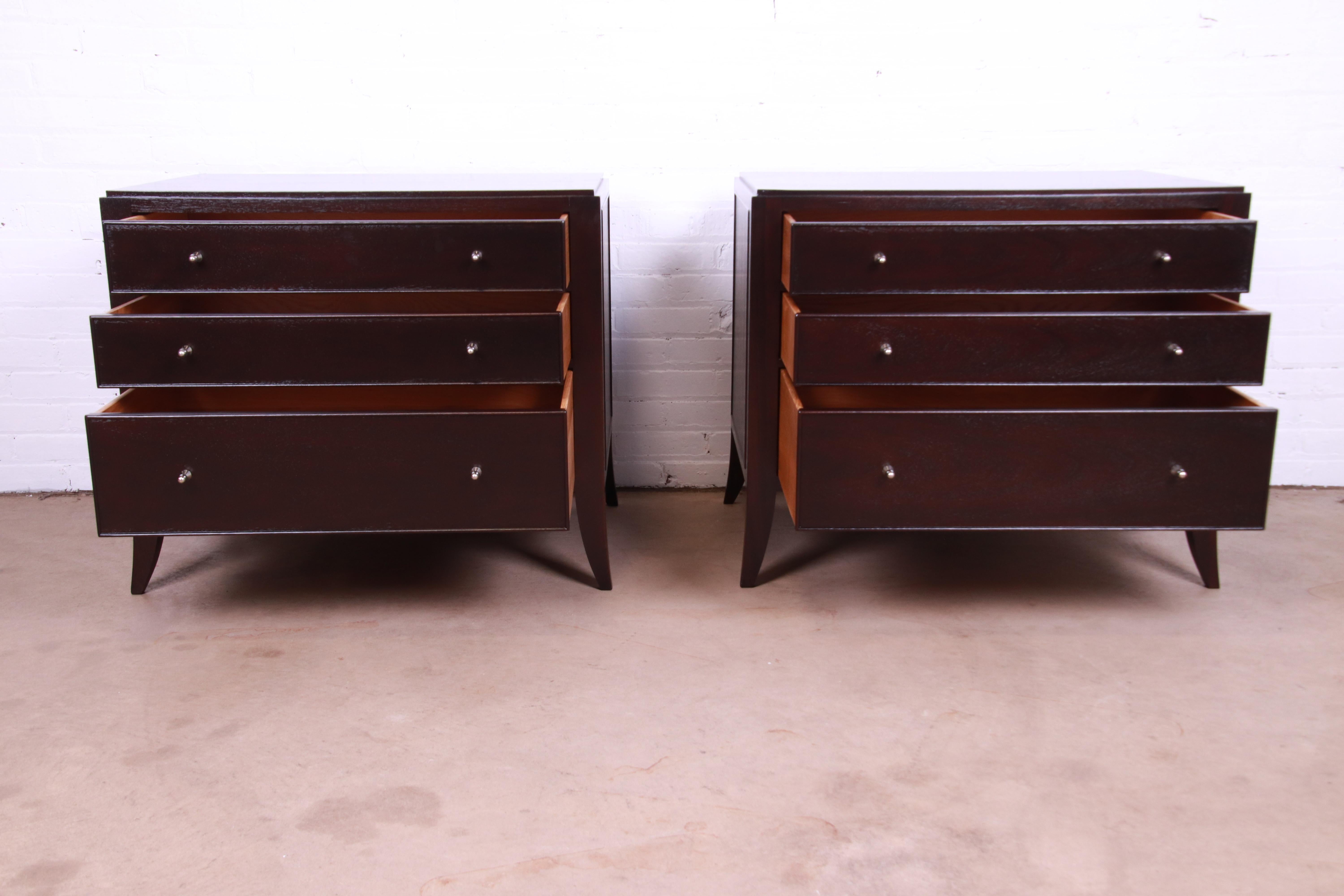 Barbara Barry for Baker Modern Dark Mahogany Bedside Chests, Newly Refinished 3