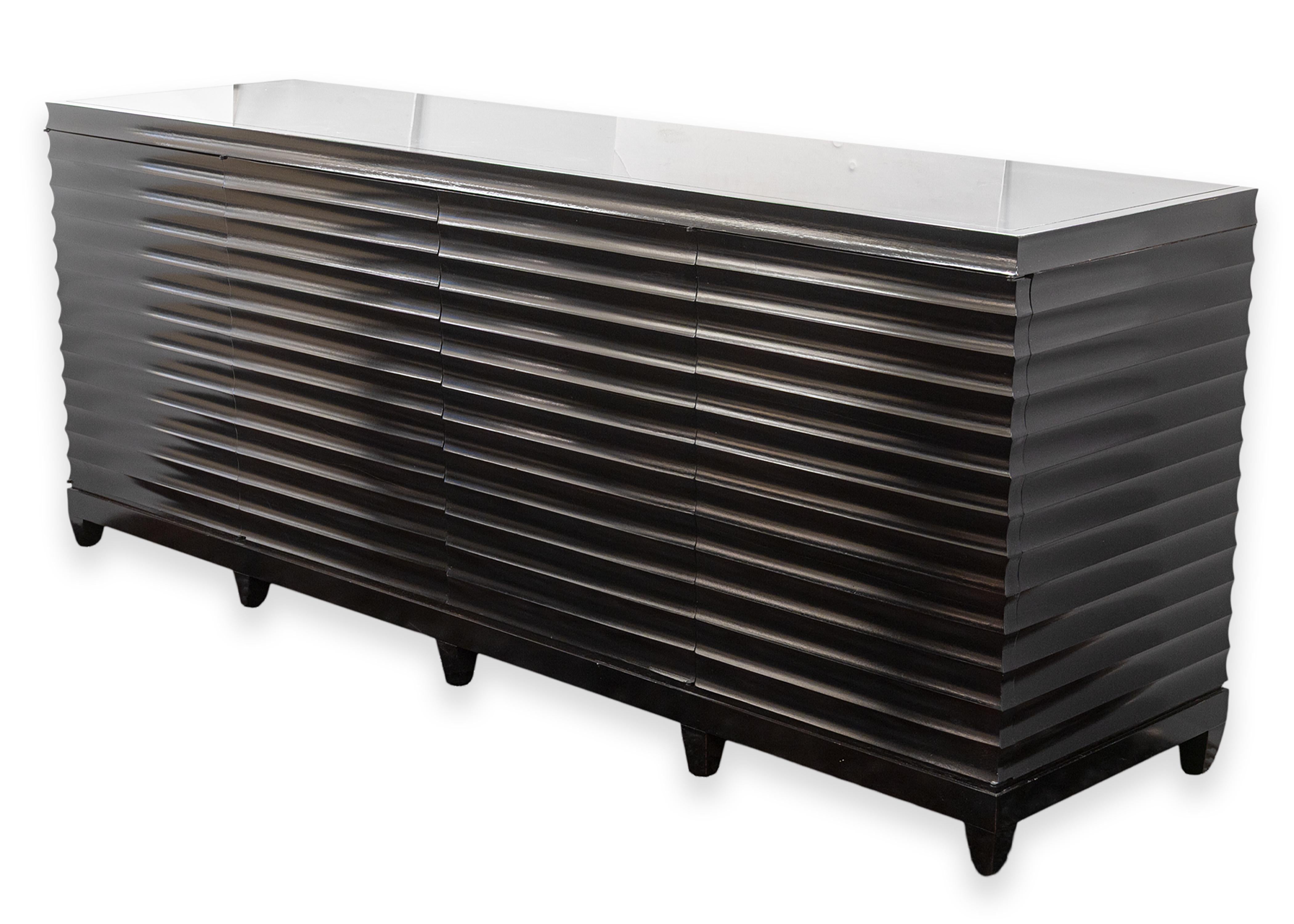 Barbara Barry for Baker Modern Fluted Black Lacquered Sideboard Credenza For Sale 6