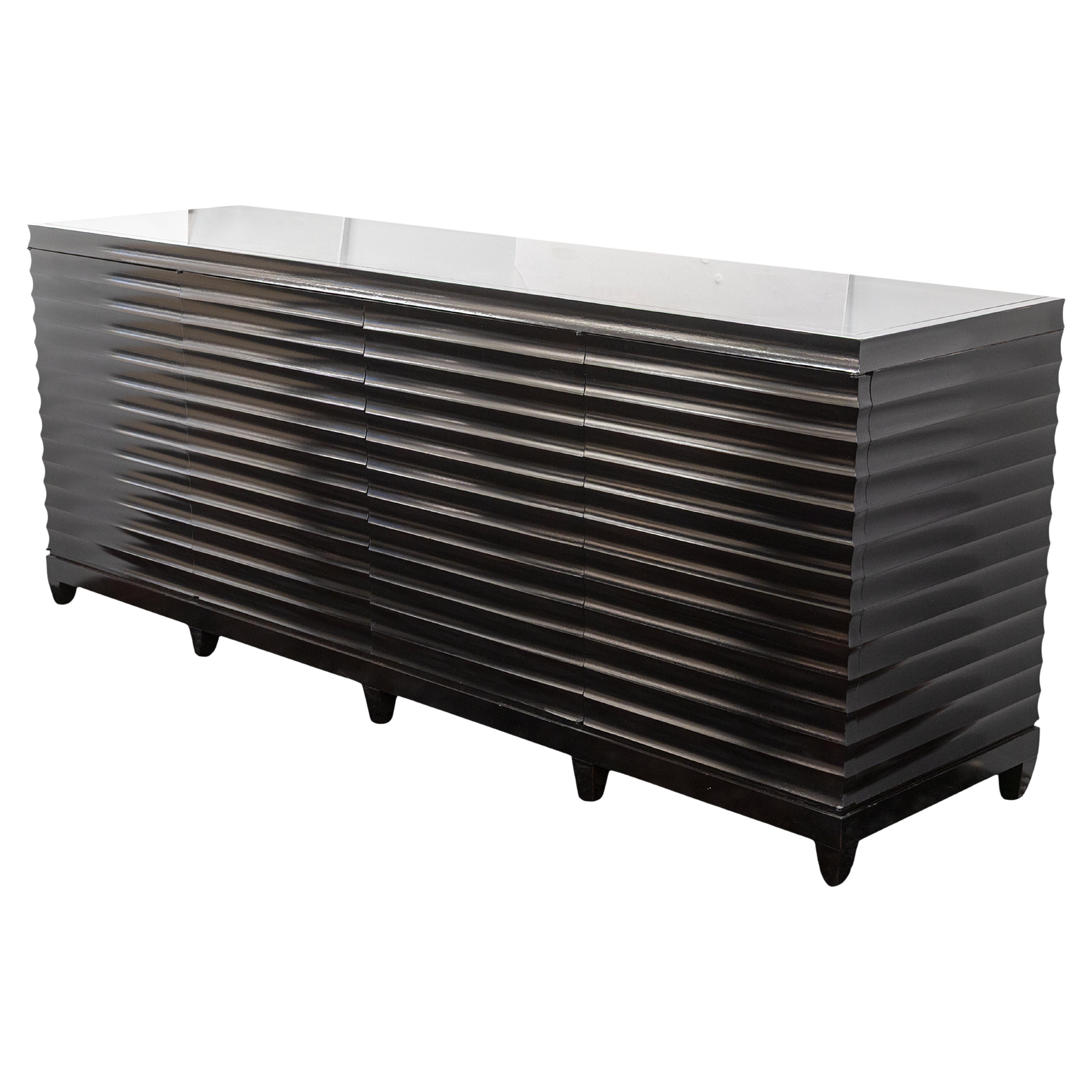 Barbara Barry for Baker Modern Fluted Black Lacquered Sideboard Credenza For Sale