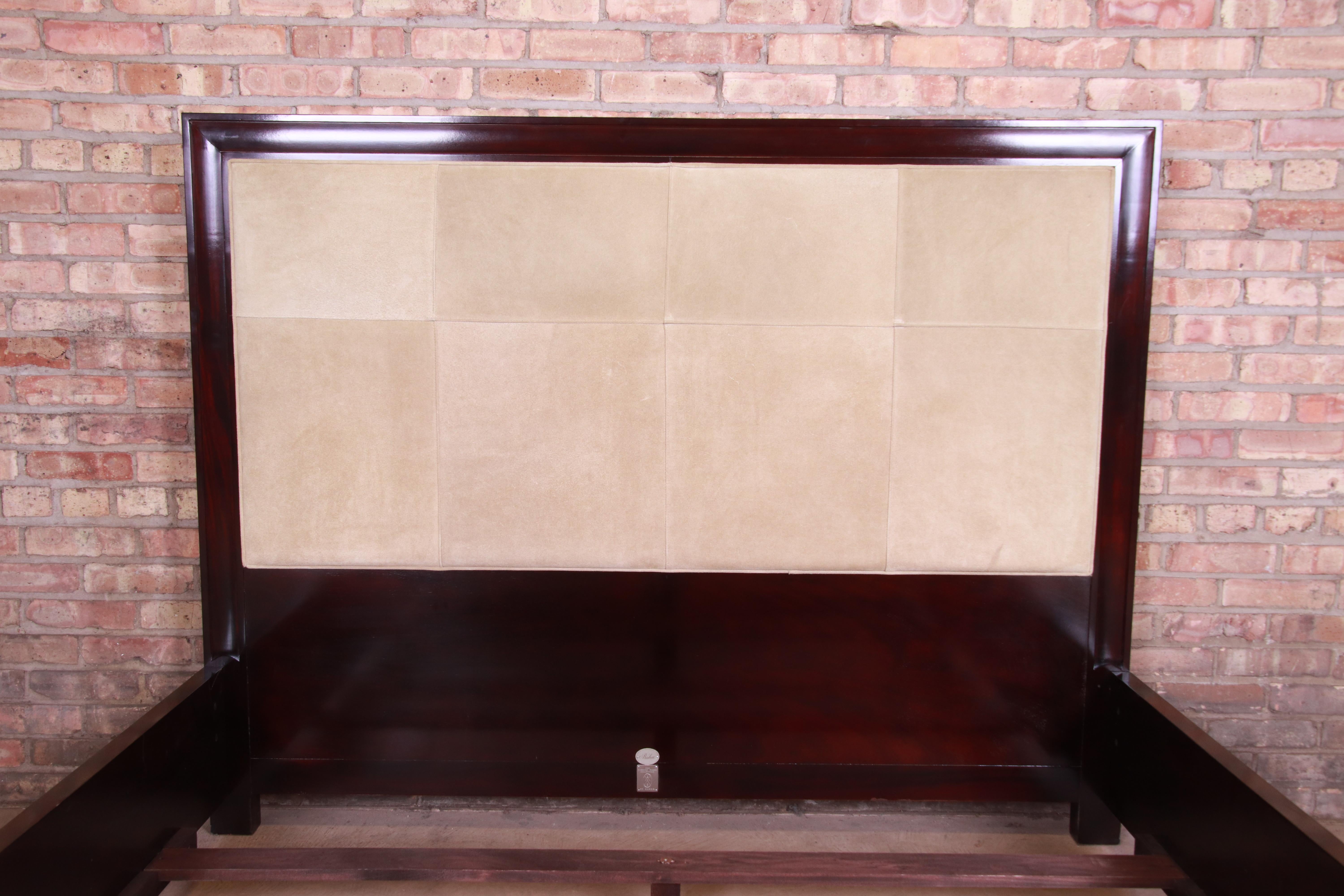 American Barbara Barry for Baker Modern Mahogany and Suede Queen Bed