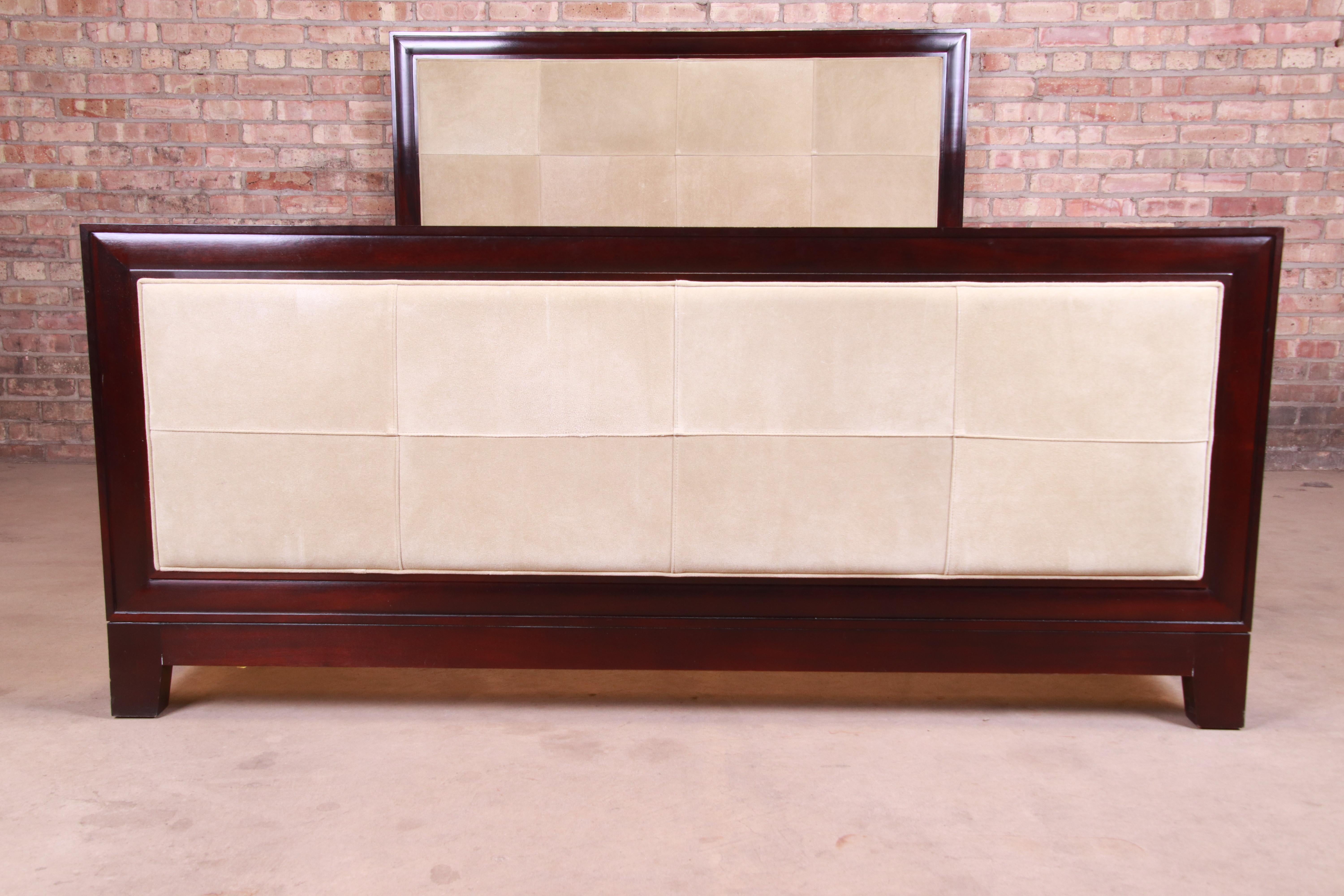 Barbara Barry for Baker Modern Mahogany and Suede Queen Bed In Good Condition In South Bend, IN