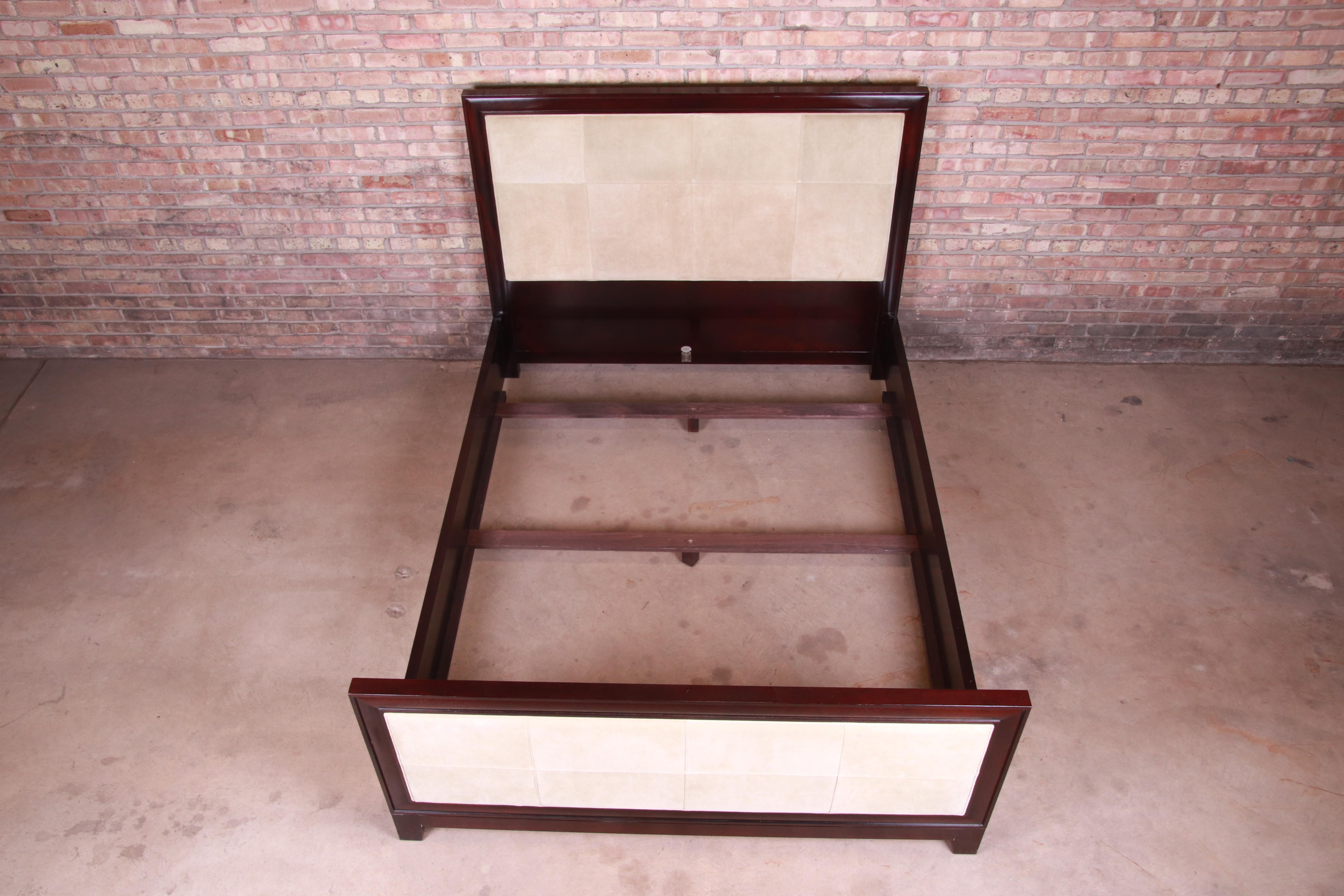 Late 20th Century Barbara Barry for Baker Modern Mahogany and Suede Queen Bed