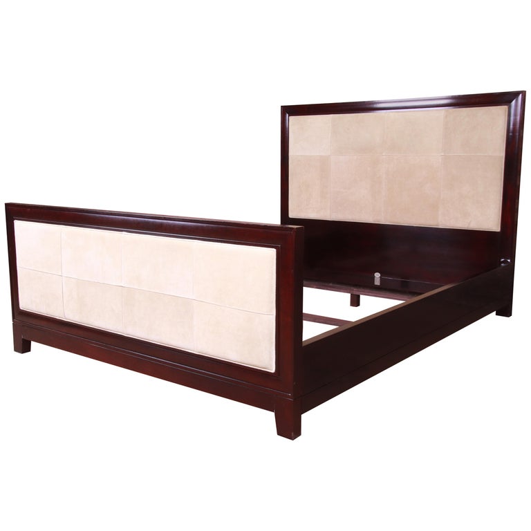 Barbara Barry for Baker Modern Mahogany and Suede Queen Bed at 1stDibs