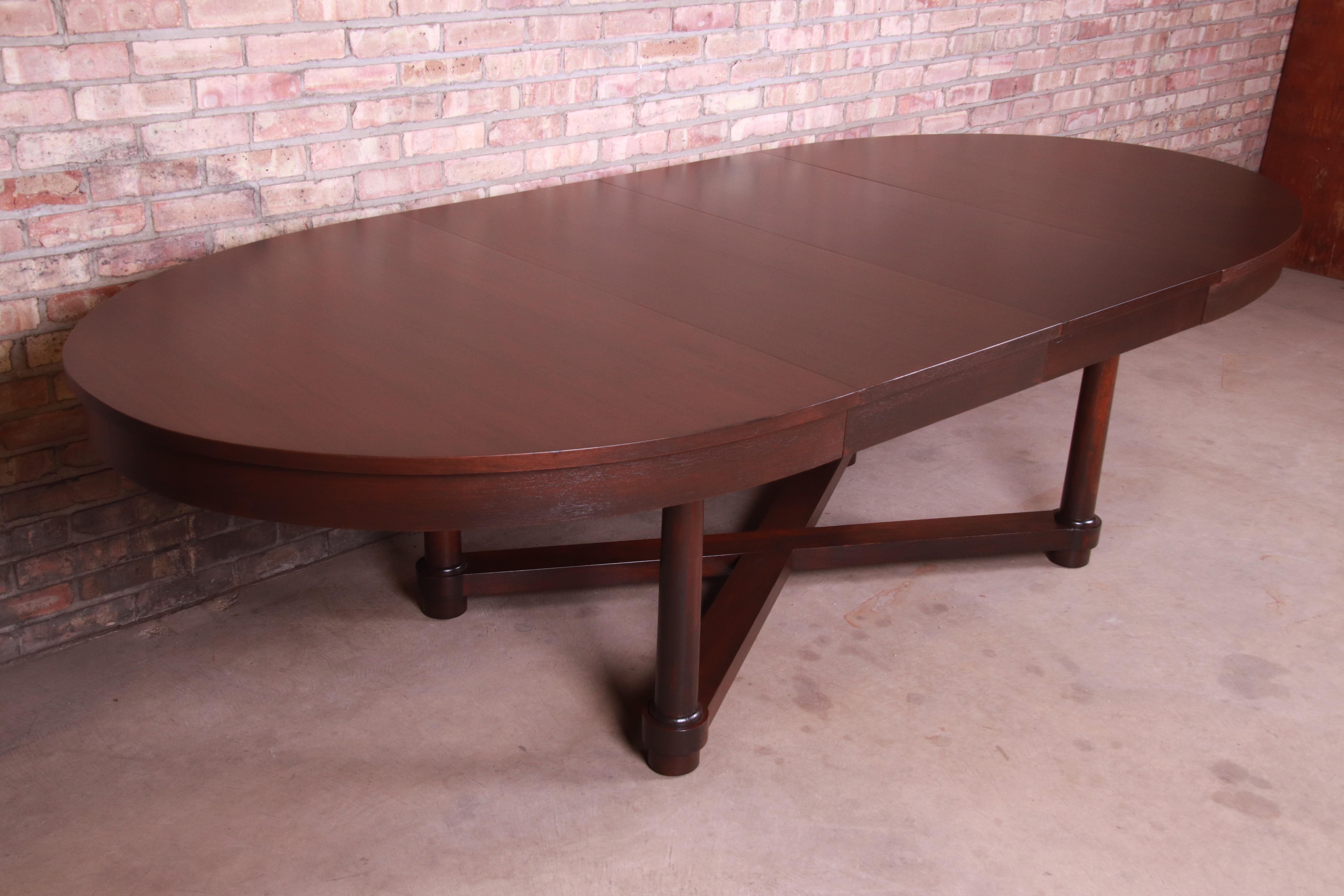 Barbara Barry for Baker Modern Mahogany Extension Dining Table, Newly Refinished In Good Condition In South Bend, IN