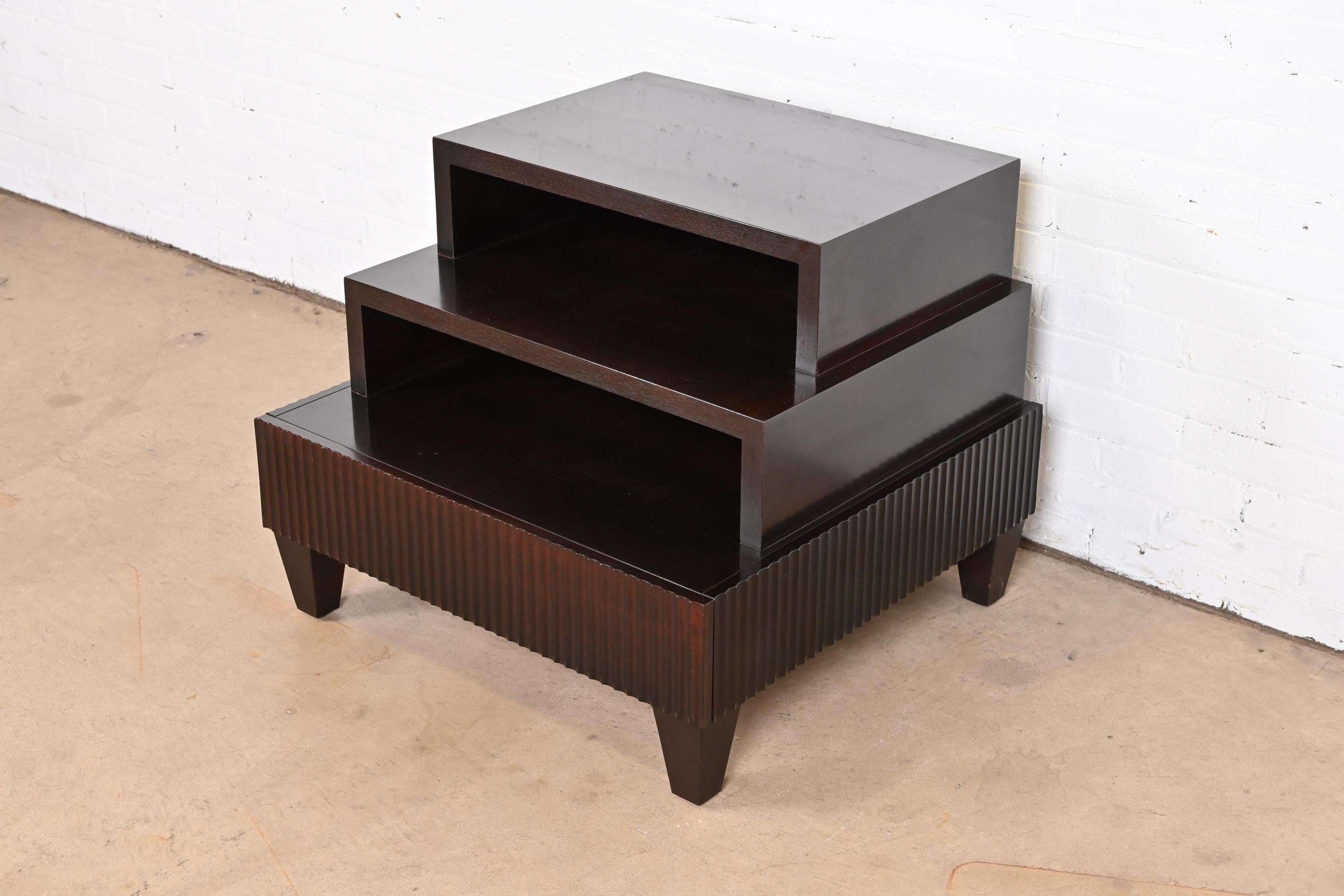 American Barbara Barry for Baker Modern Regency Dark Mahogany Three-Tier Side Table For Sale