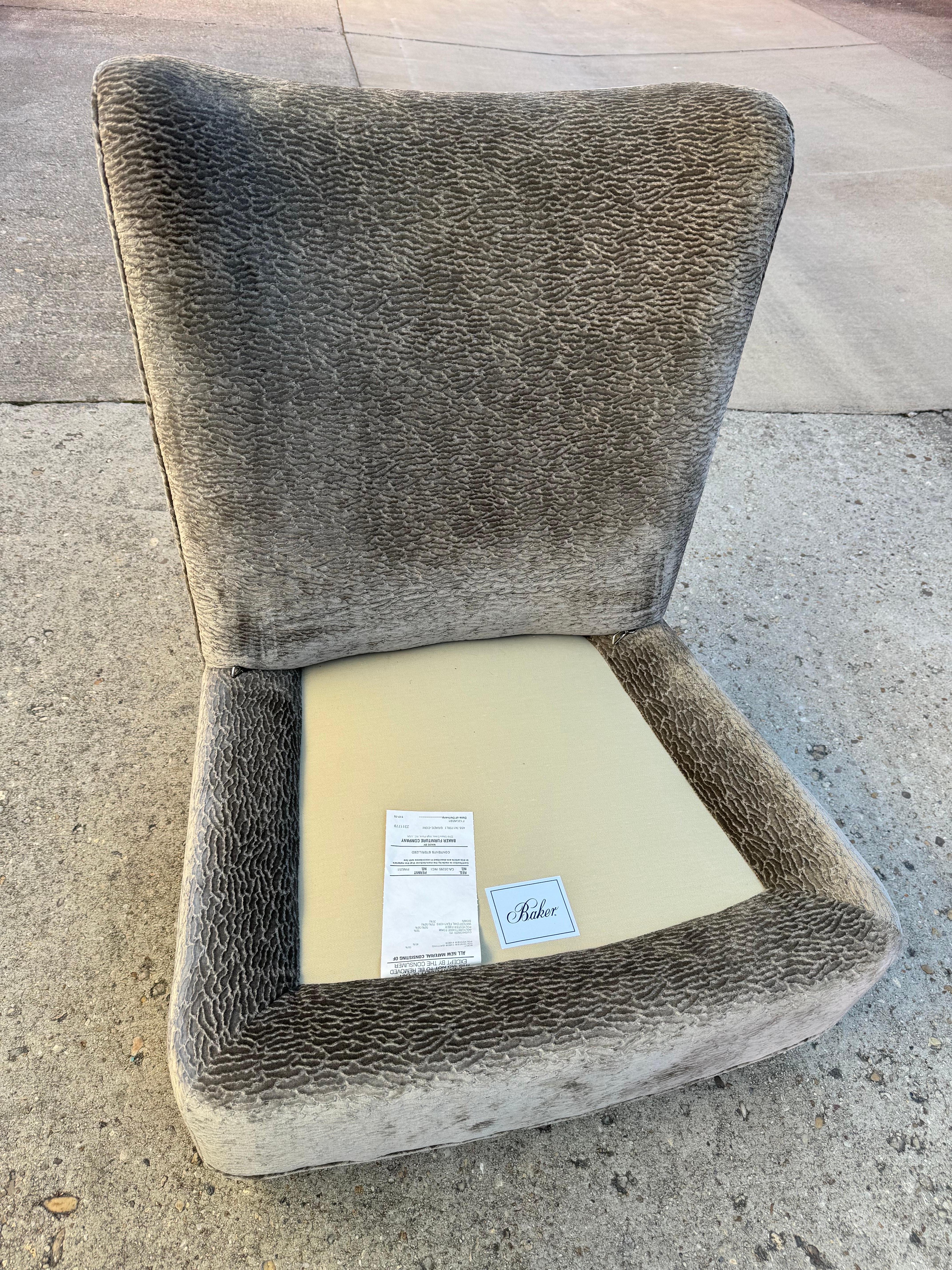 Barbara Barry for Baker Pair of Grey Chenille Slipper Chairs  For Sale 6