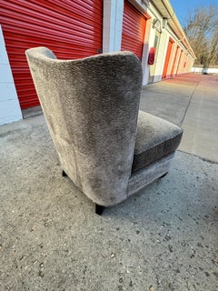 Barbara Barry for Baker Pair of Grey Chenille Slipper Chairs